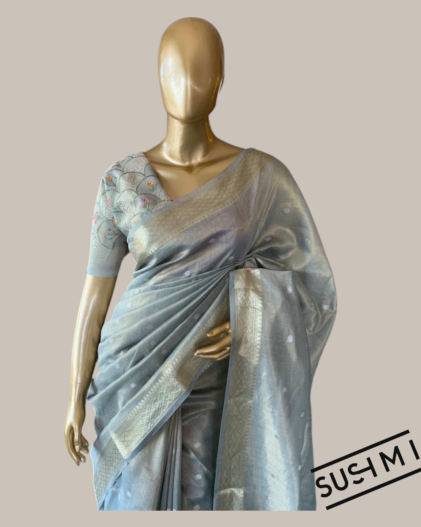 Banarasi cotton tissue with embroidered blouse