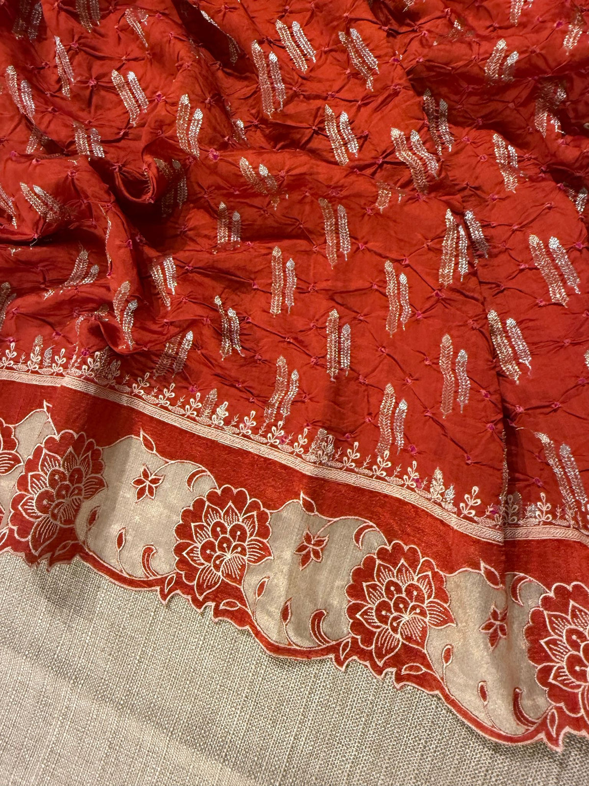 Banarasi Handloom Chiniya Silk Bandhini with Tissue Appl