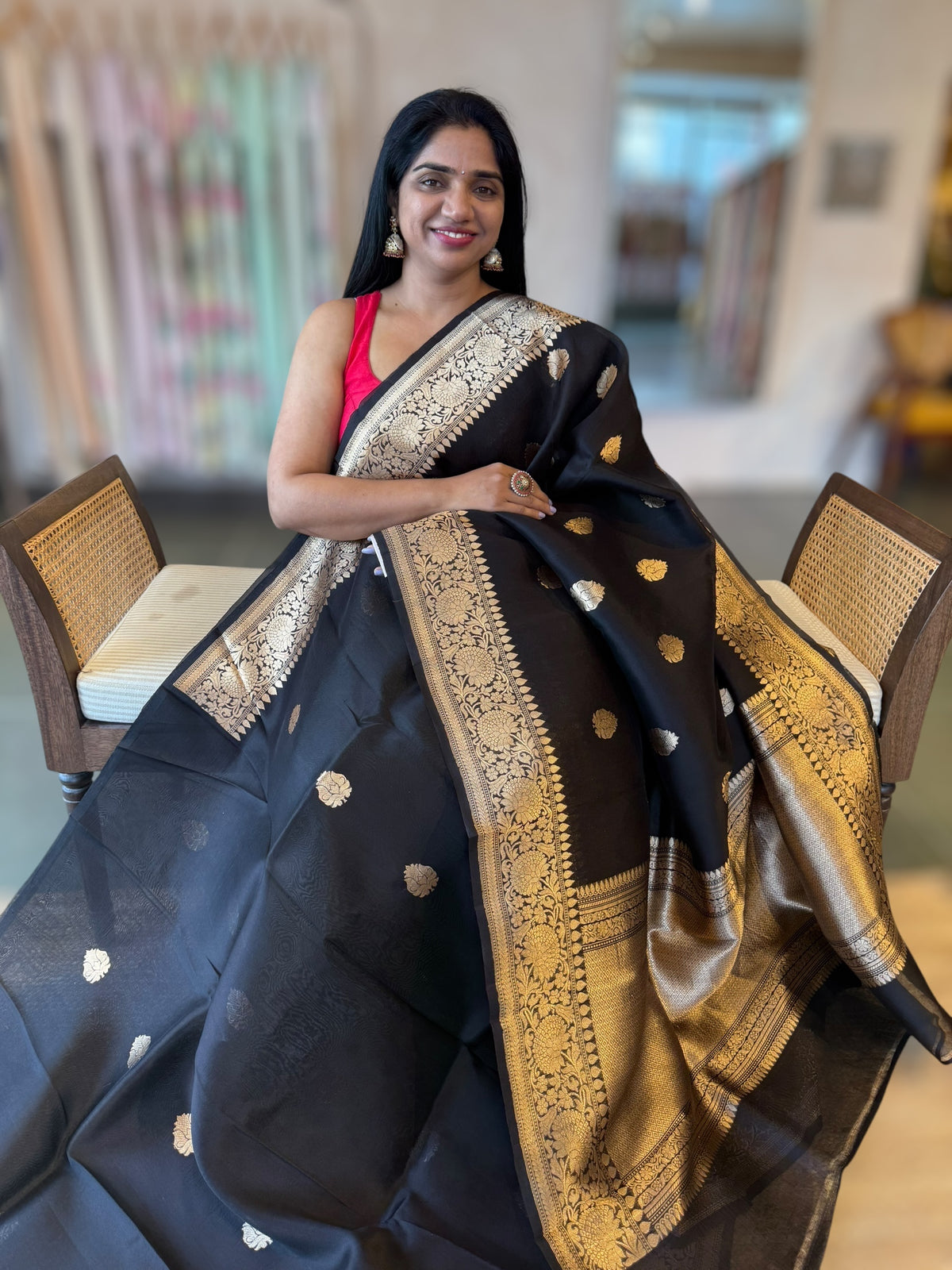 Black Pure Handloom Kora Banarasi Saree With Kaduwa Woven Motifs