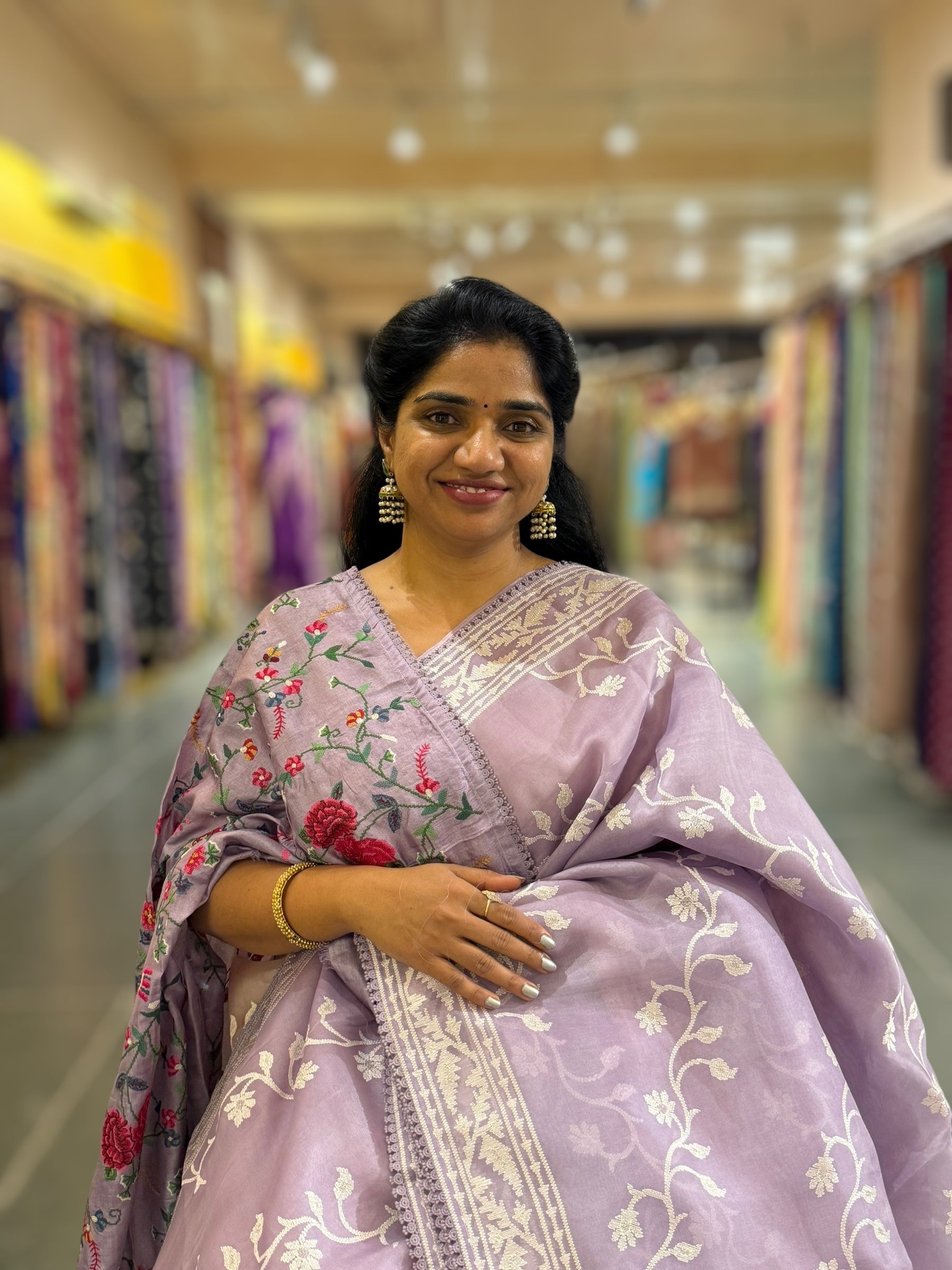 Lilac Organza Saree Wth Jamdani inspired emb allover & TussarPetite Point Blouse