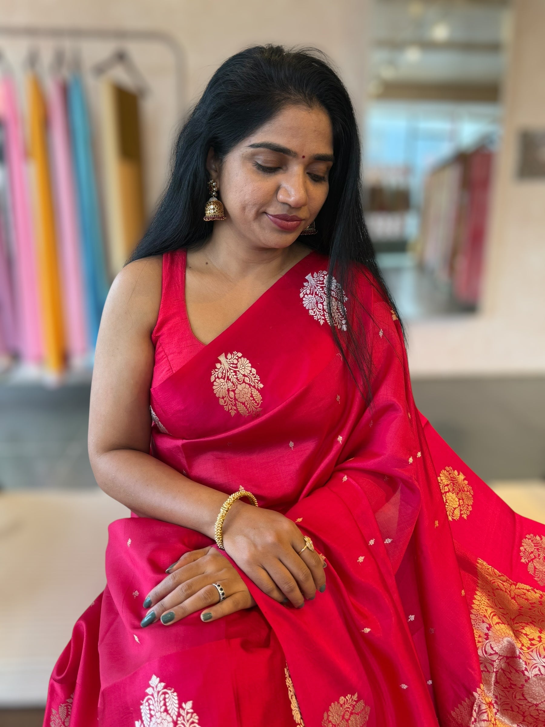Ruby Pink Banarasi Raw Mango Silk Saree with Open Borders & Kaduwa Woven Motifs