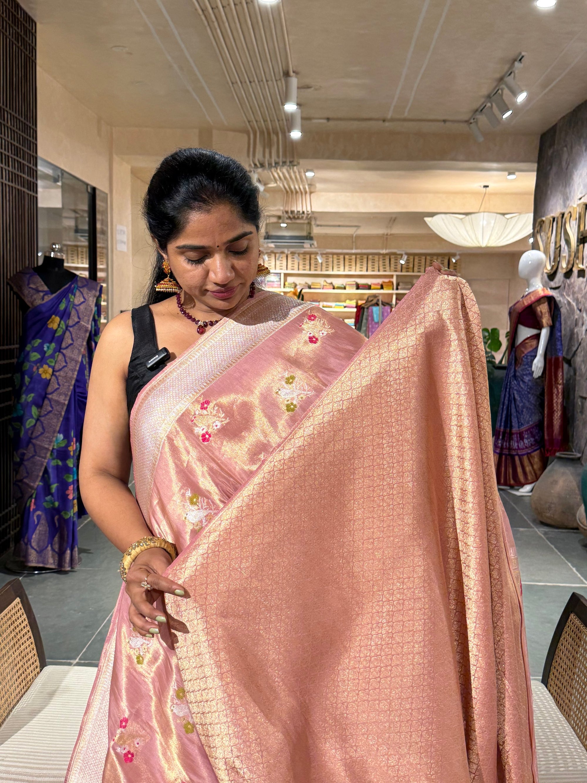 Pastel Pink Pure Handloom Banarasi Ektara Tissue saree