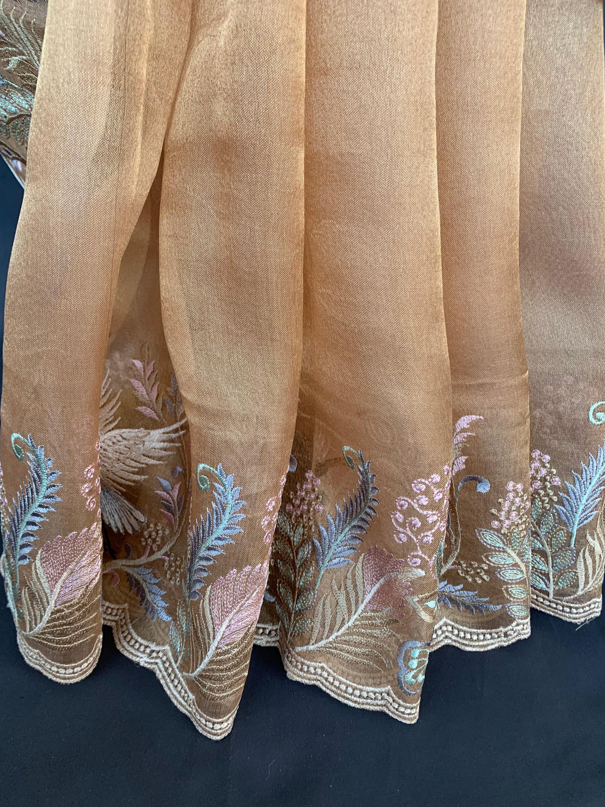 Peach Pure Tissue with stunning embroidery