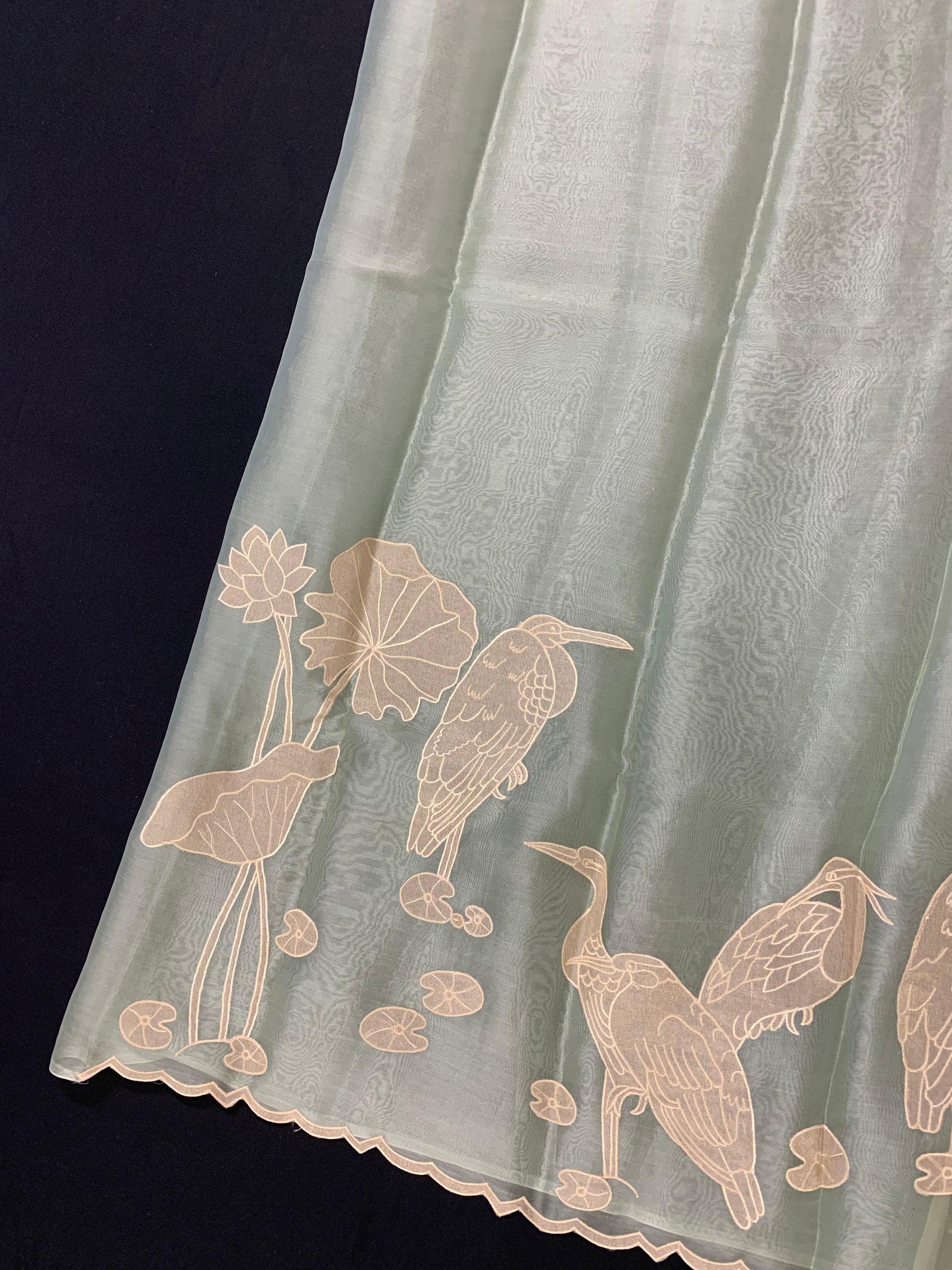 Mint Green Pure Organza Designer Saree with Allover Tissue Applique Embroidery