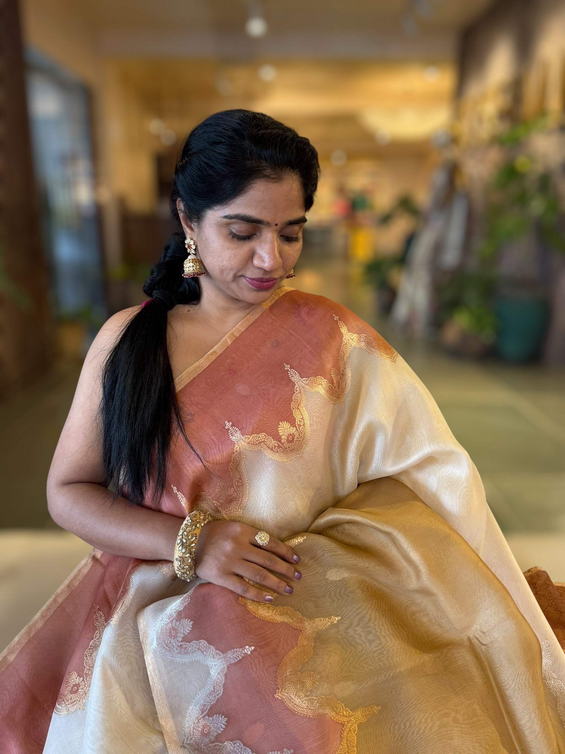 Designer Premium Handloom Rangkaat Kora Banarasi Saree  with Jewelry Design