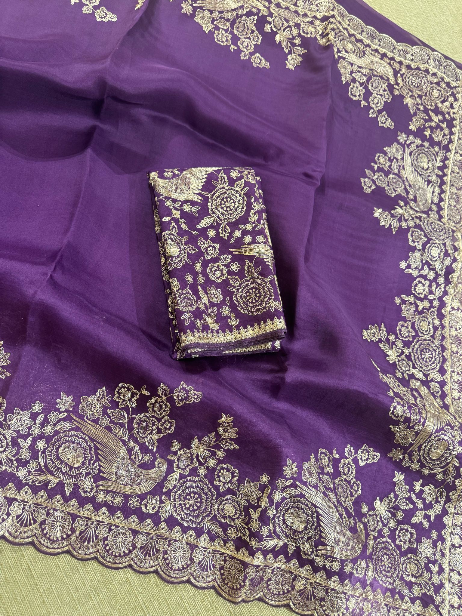 Purple Pure organza Saree with pita emb
