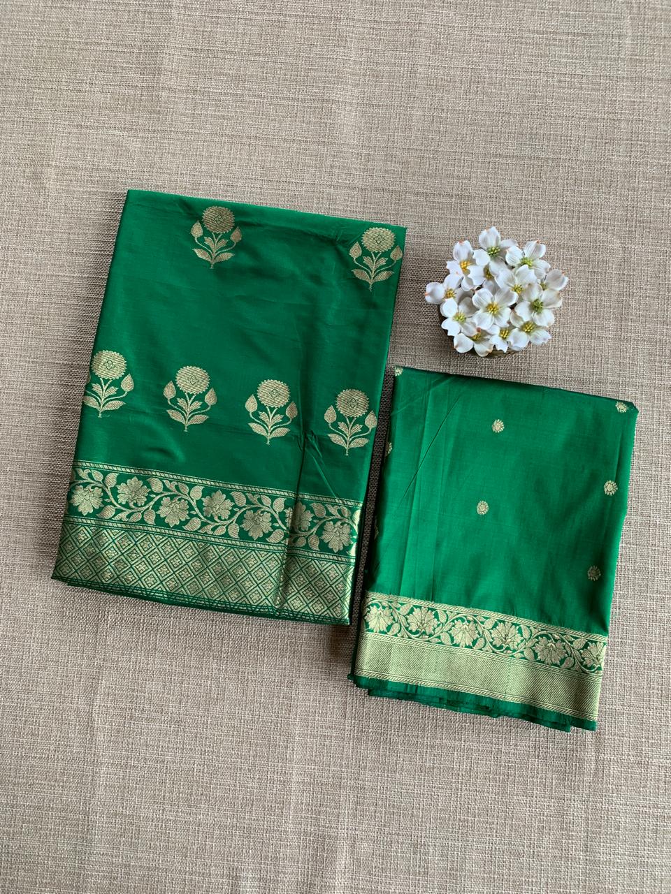 Pure Handloom Katan Silk  3 pc Suit Set with  kaduwa weaving