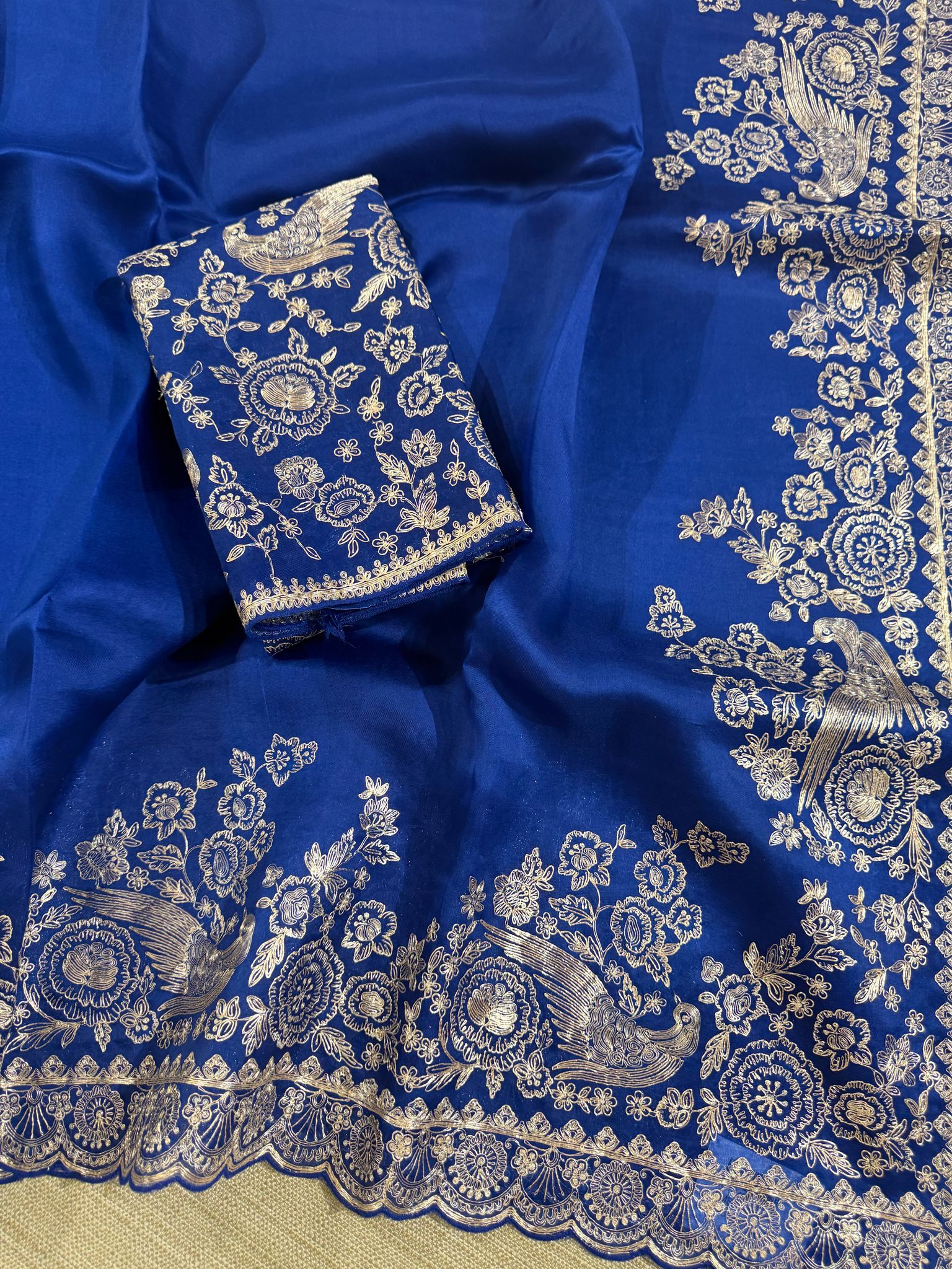 Royal blue Pure organza Saree with pita emb