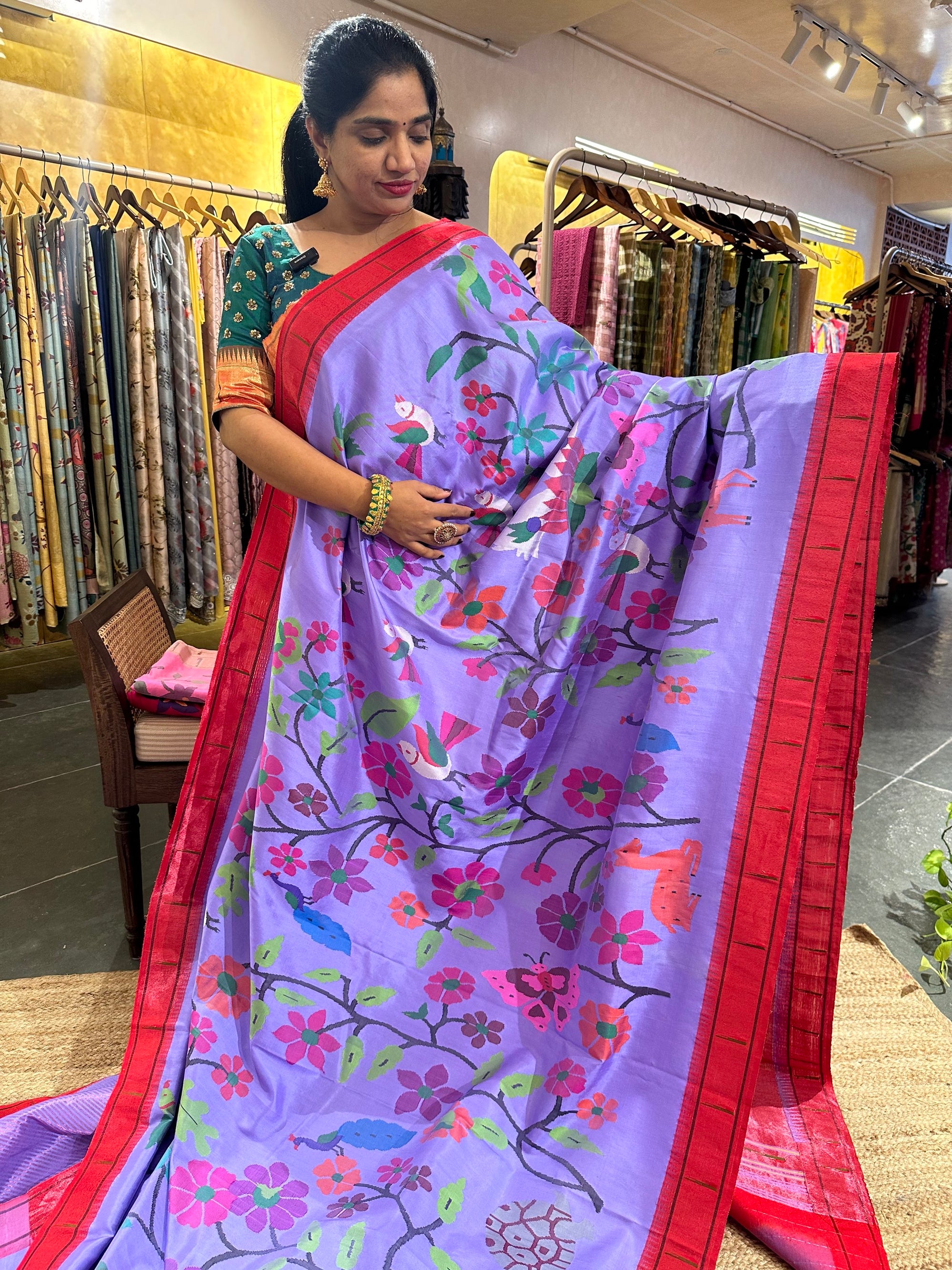 Dark Lilac Pure Handloom Allover Paithani Saree