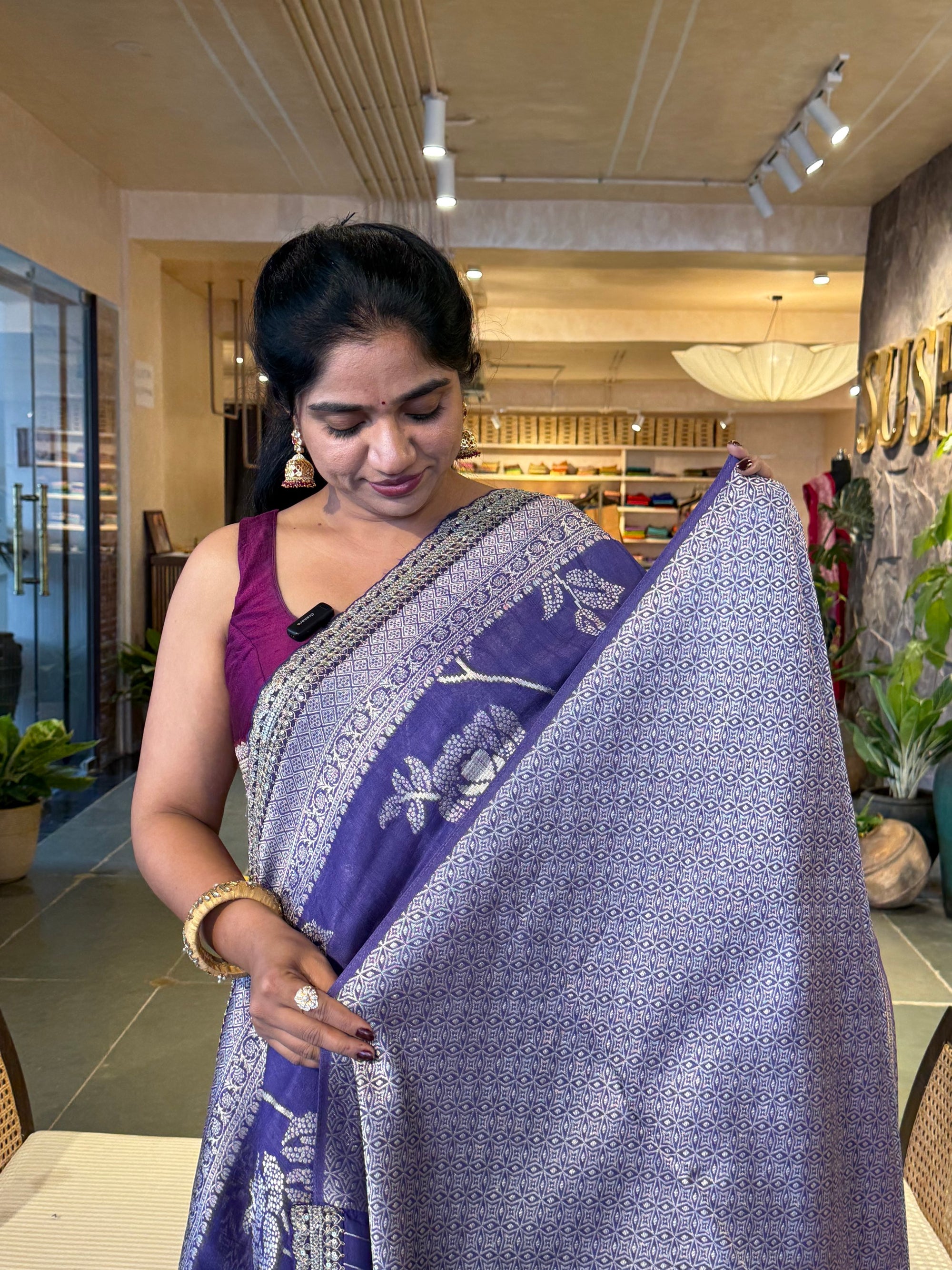 Light violetTussar Khaddi Saree wth Allover weaving & sabhyasachi borders STKM15