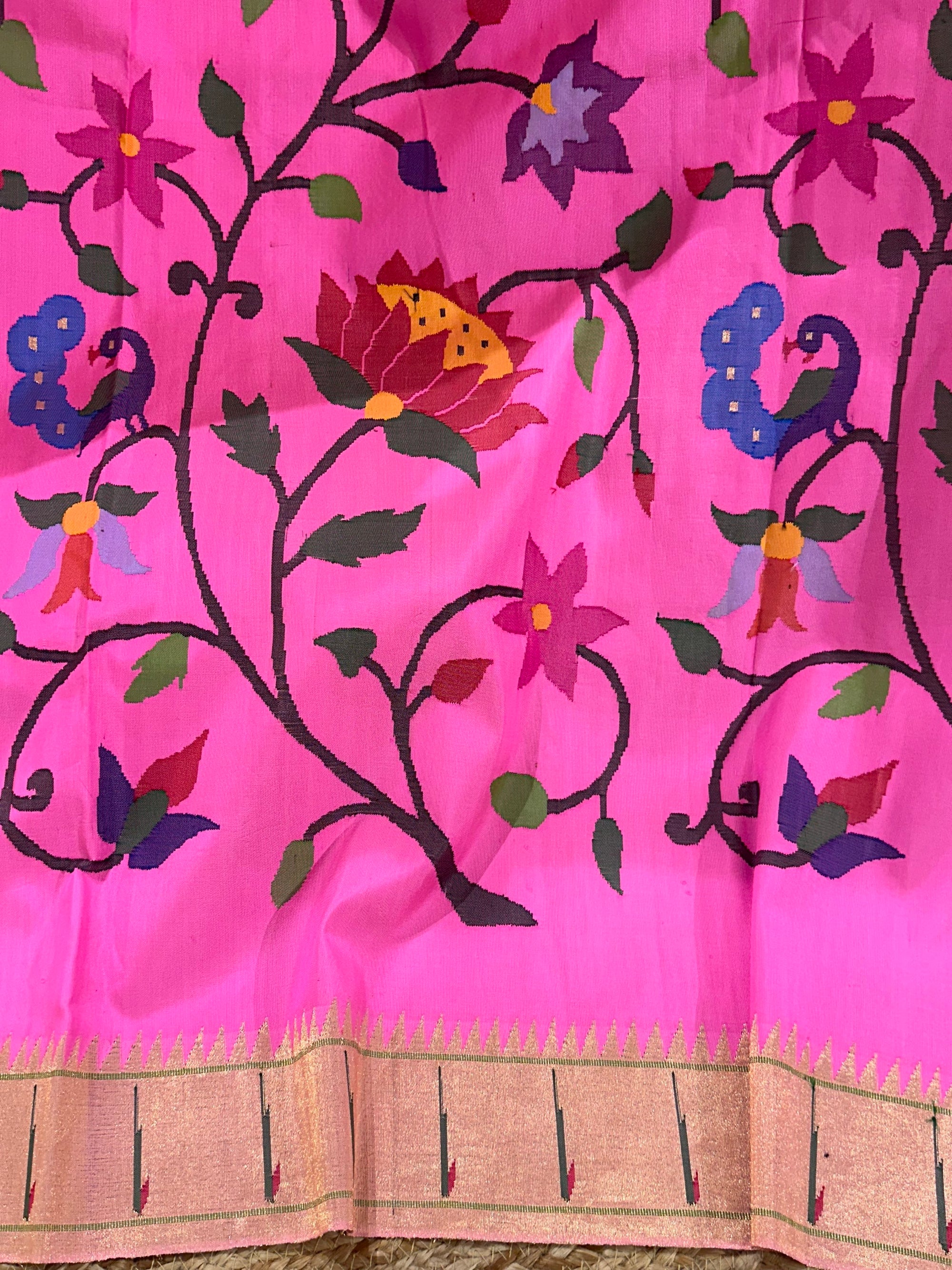 Lotus Pink Allover Pure Handloom Paithani Saree