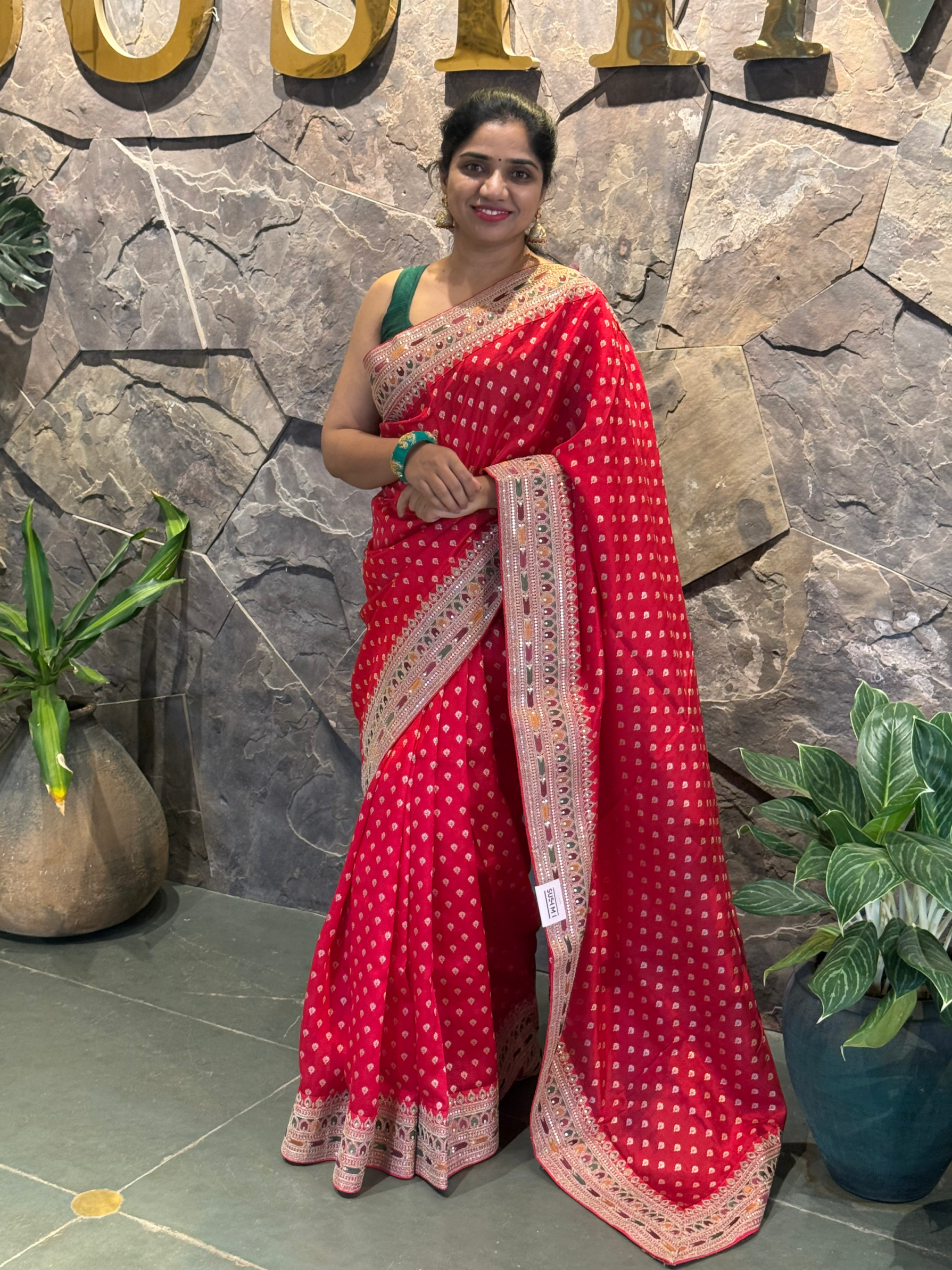 Red Pure Handloom Banarasi Silk Saree With Sabhyasachi Borders & Blouse
