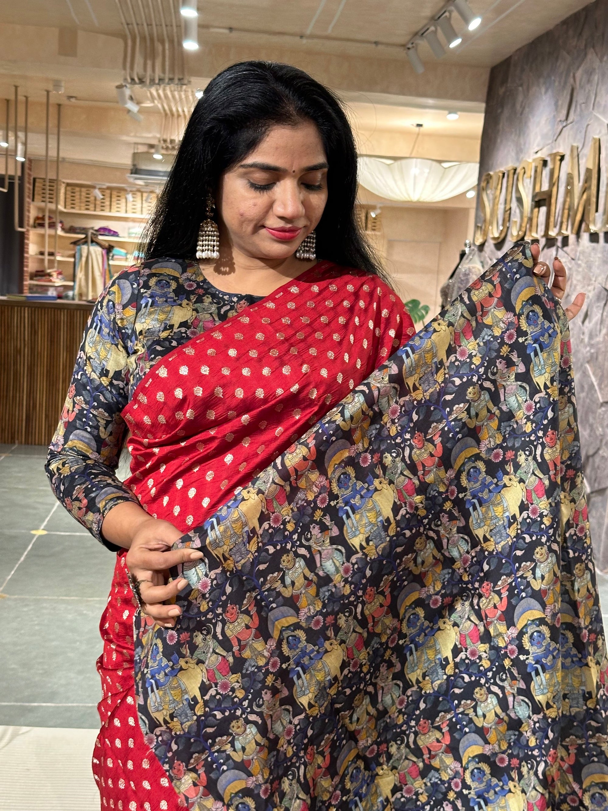 Banarasi chinia silk with krishna theme pallu-