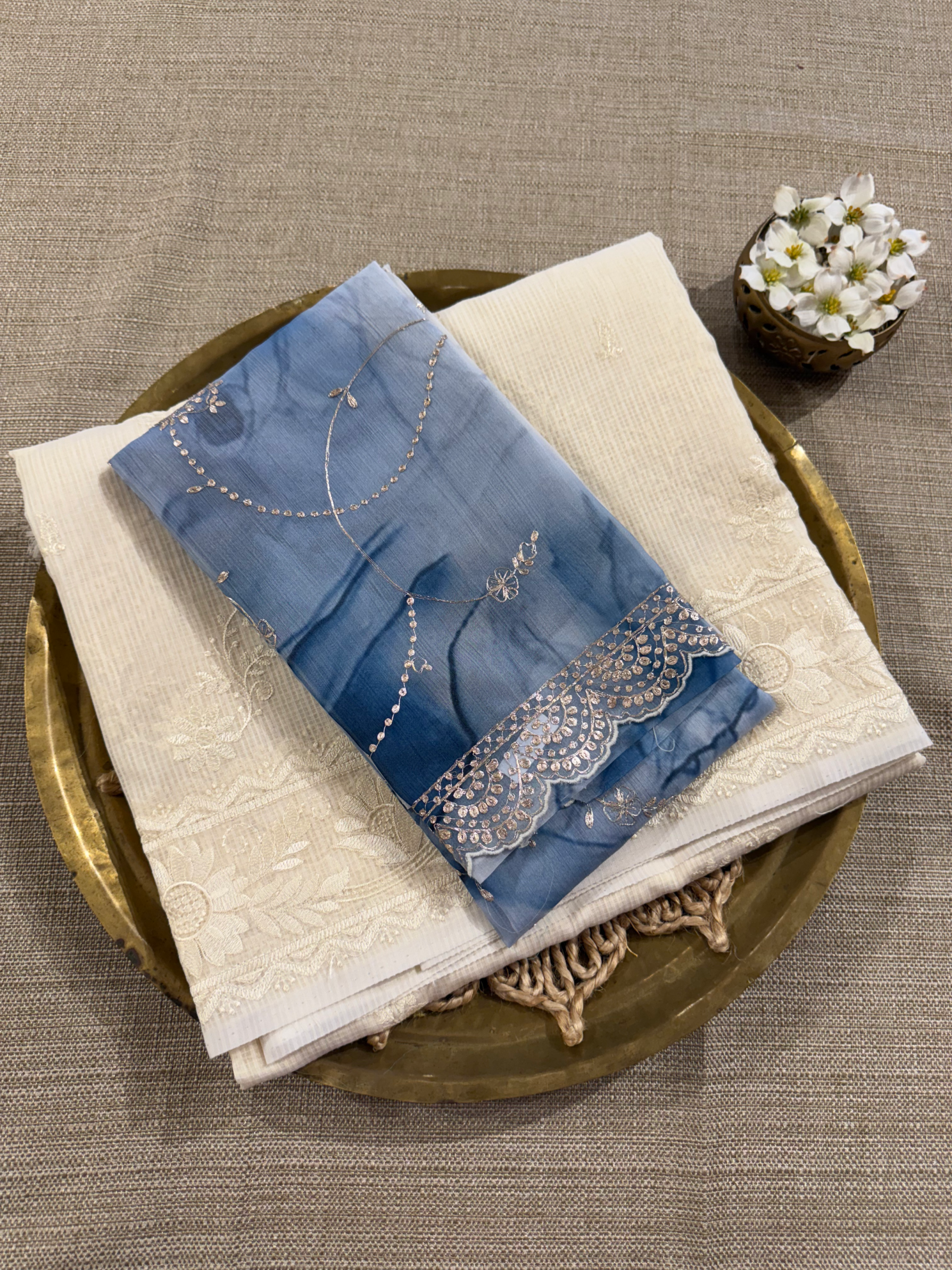 KCCA1915 : Kota Cotton Chikankari Embroidered Saree paired with Fusion Blouses