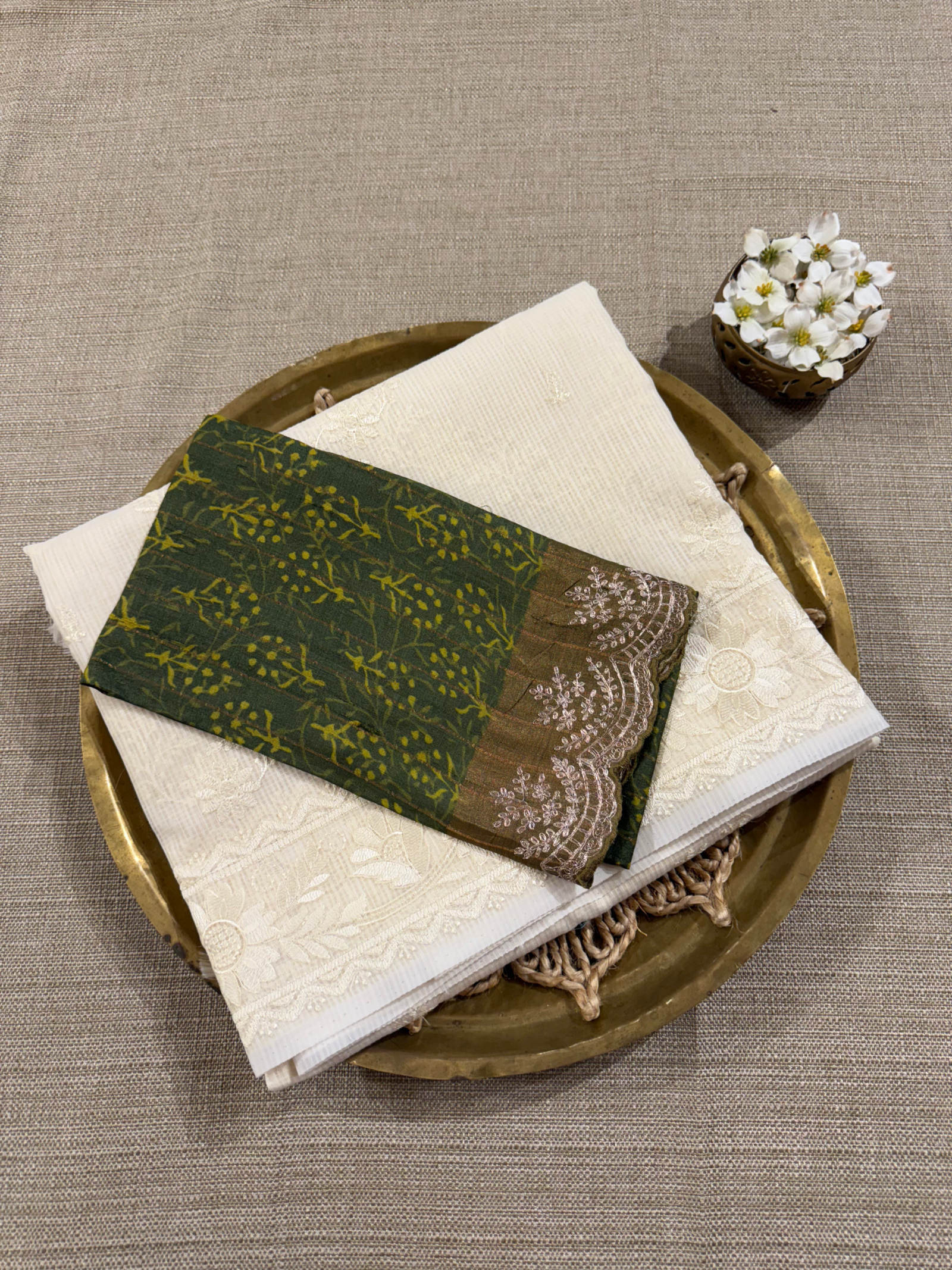 KCCA1919 : Kota Cotton Chikankari Embroidered Saree paired with Fusion Blouses