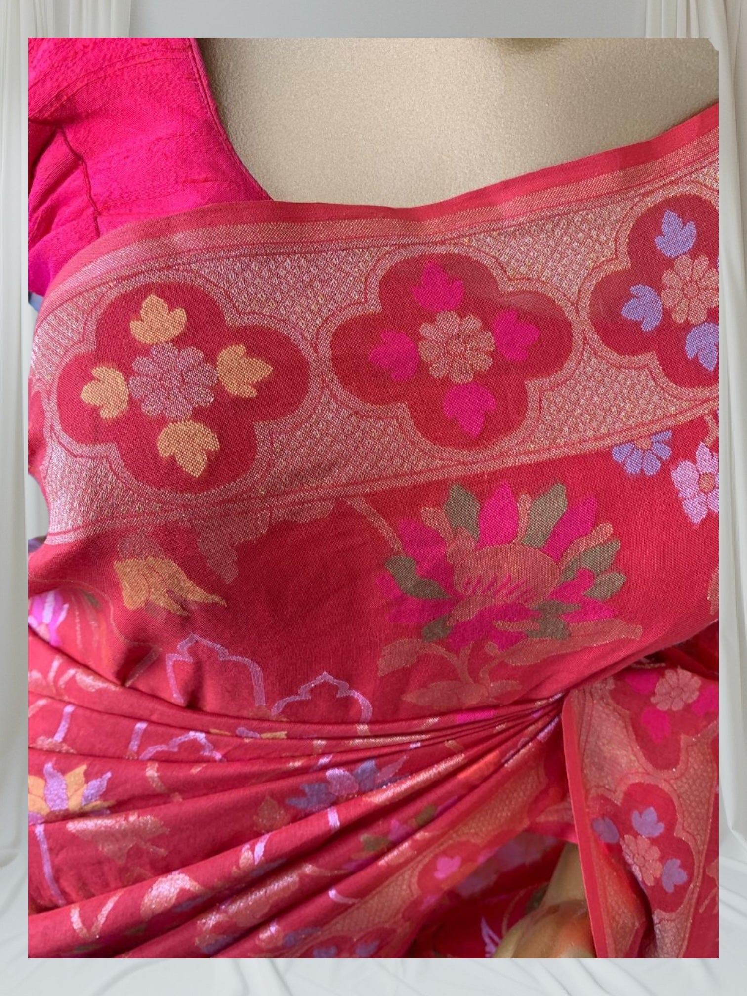 Carrot Color Banarasi Handloom Cotton  Cut Jamdani Saree With Allover Meenakari