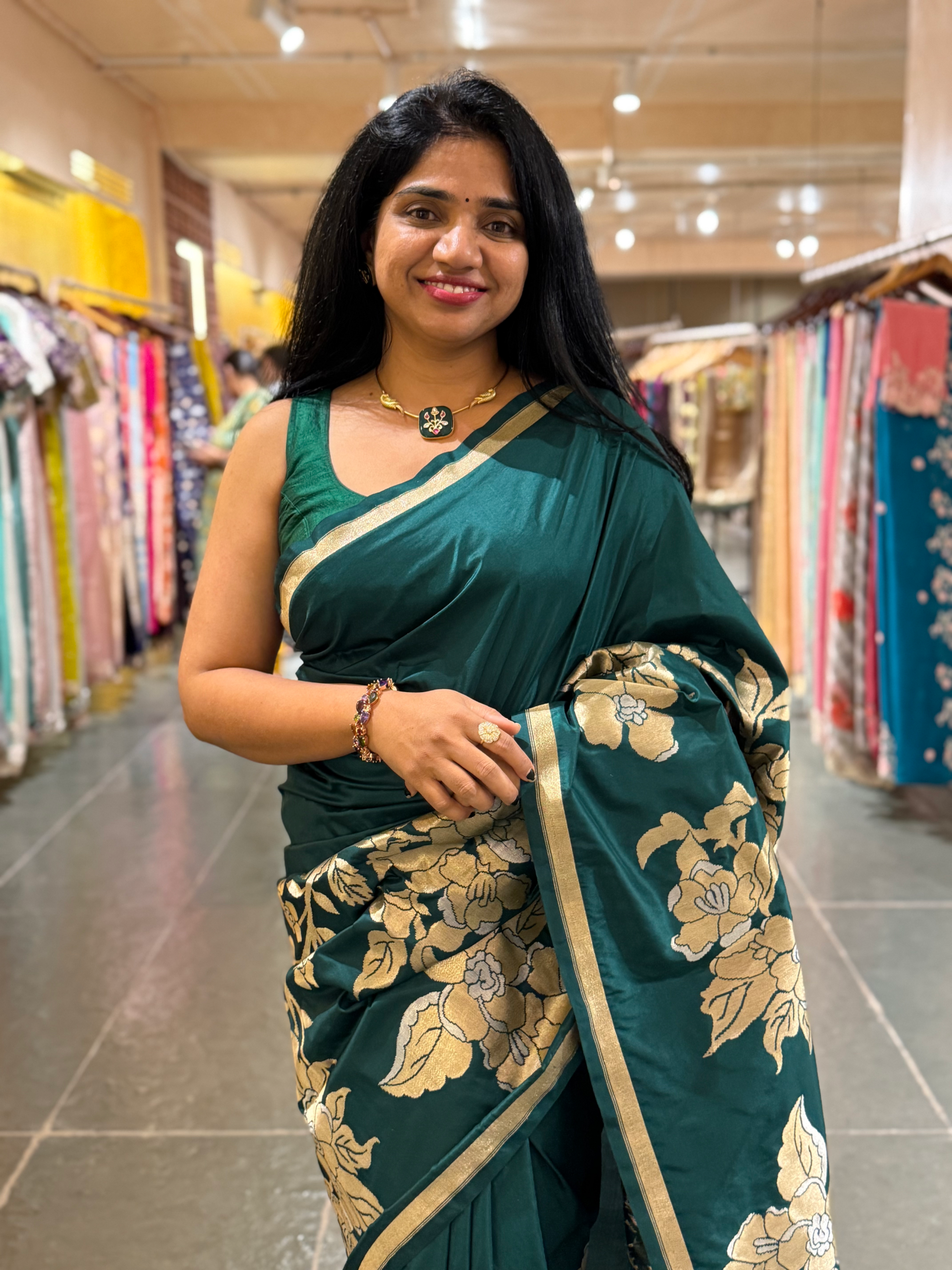 Forest Green Designer Banarasi Silk Saree