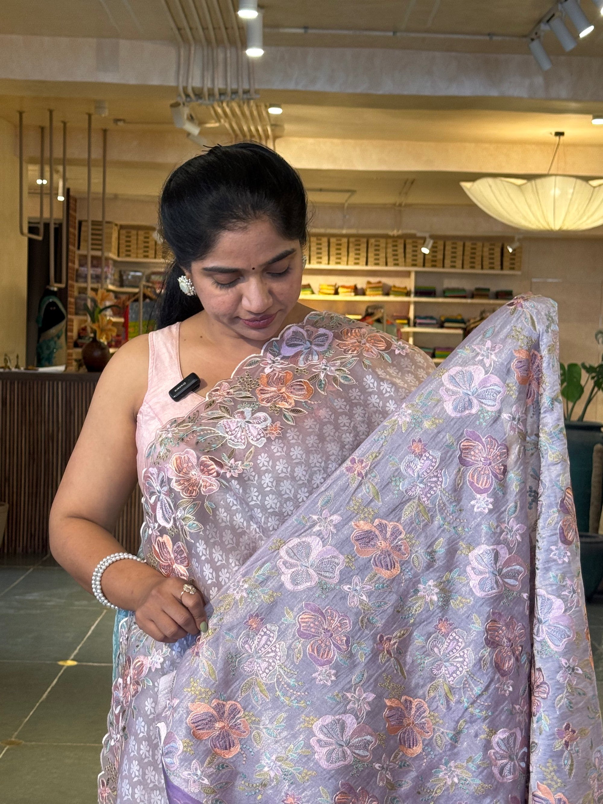 Lilac Pure Organza Brasso Saree with Stunning Embroidered Border and Blouse