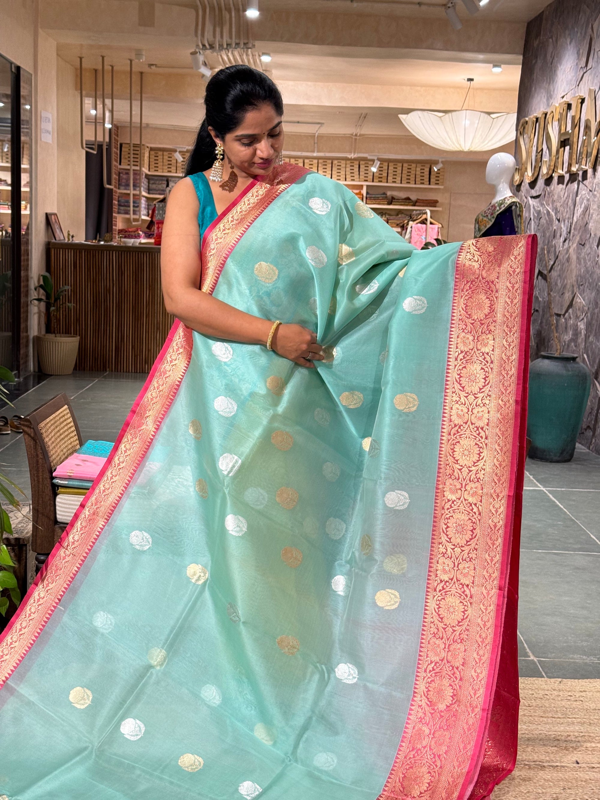 Pure handloom Kora Banarasi Saree with kaduwa weaving and Mashru Satin border