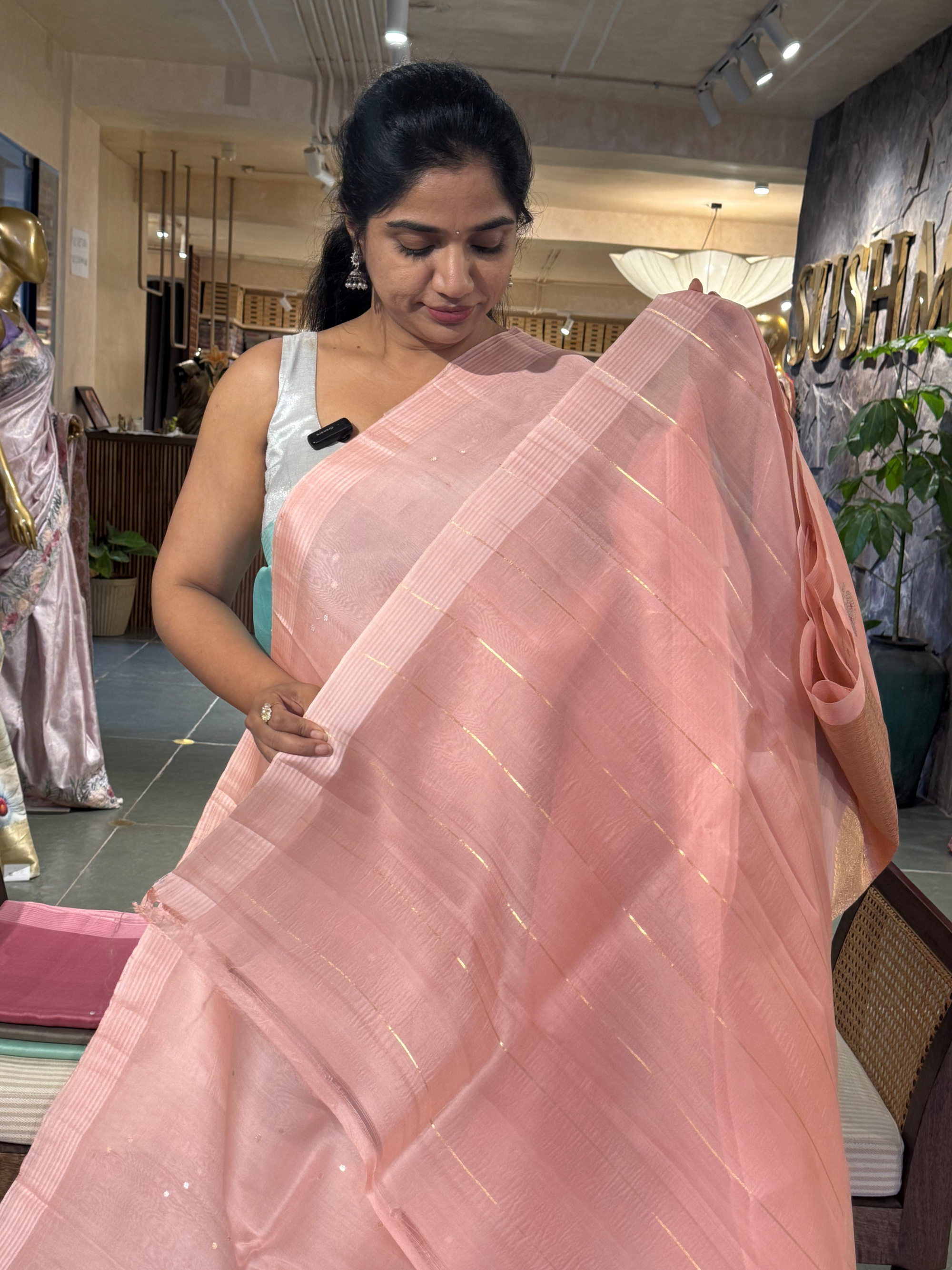 Peach Pink Kora Banarasi Saree with kaduwa woven sona rupa motifs