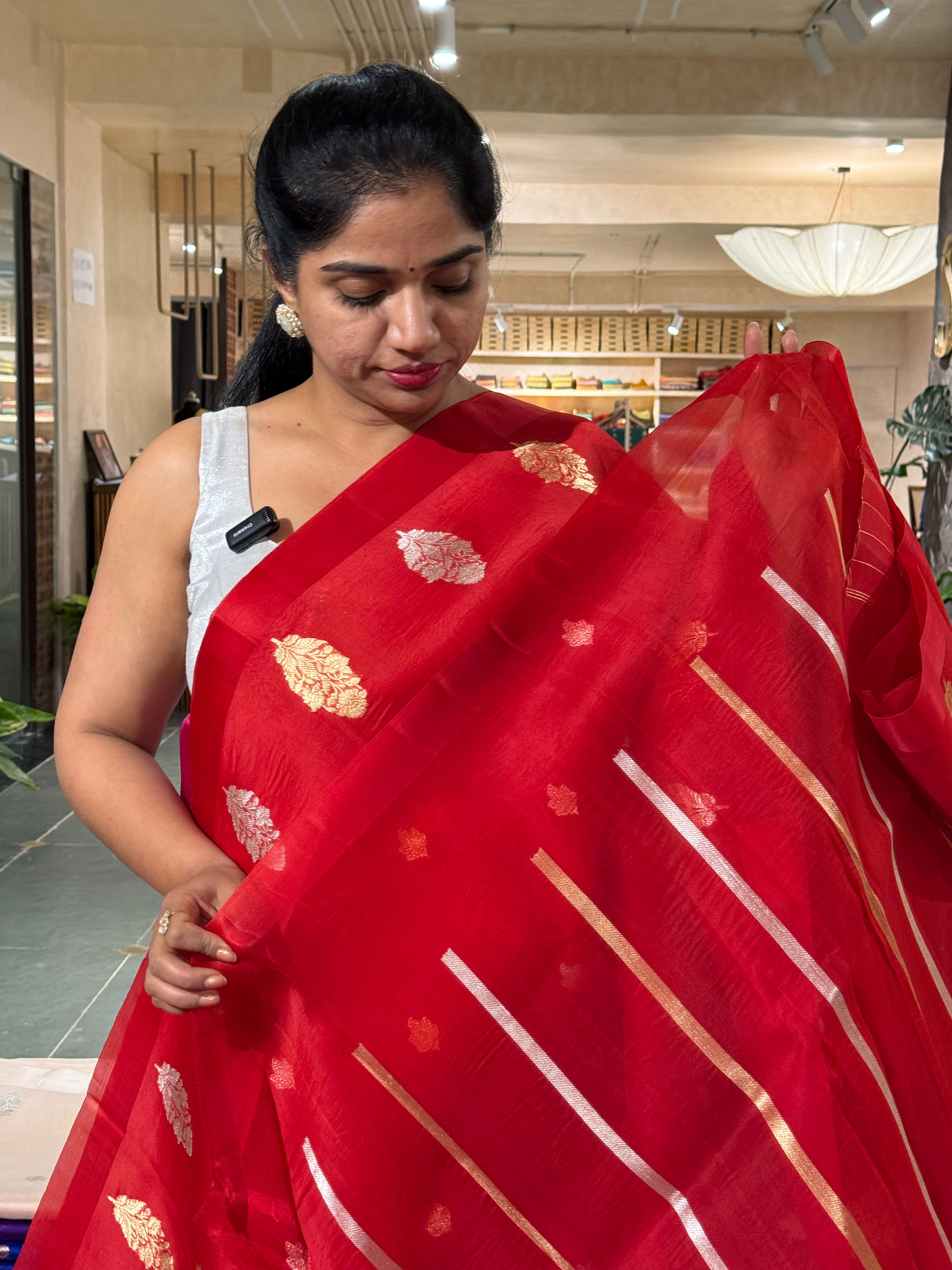 Chilli Red Kora Banarasi Handloom Silk Saree with Sona Rupa Kaduwa Weaving
