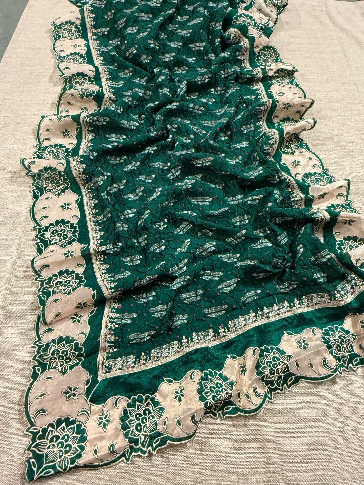 Banarasi Handloom Chiniya Silk Bandhini with Tissue Applique