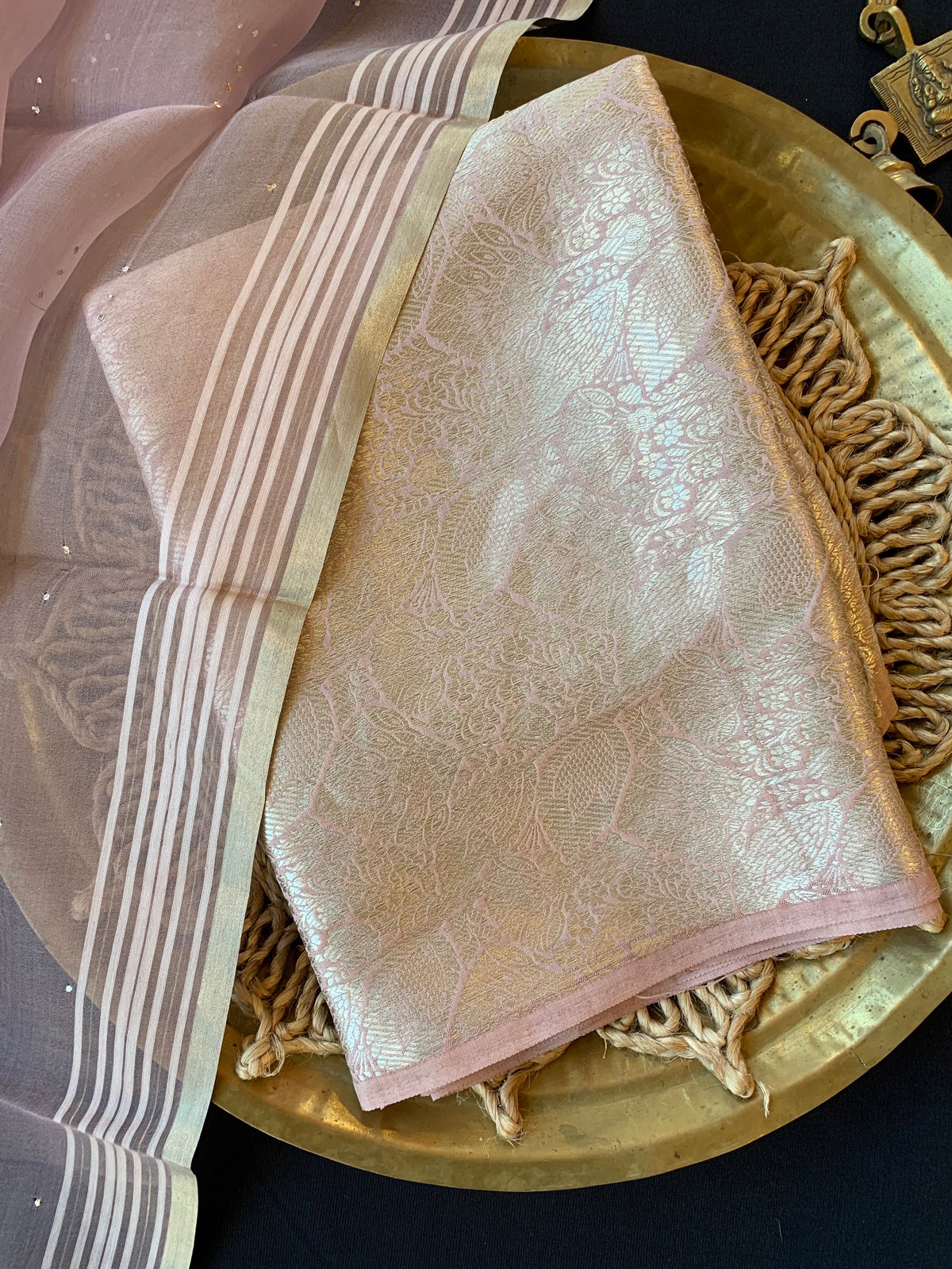 Nude Pink  Banarasi Handloom Brocade 3 pc suit set