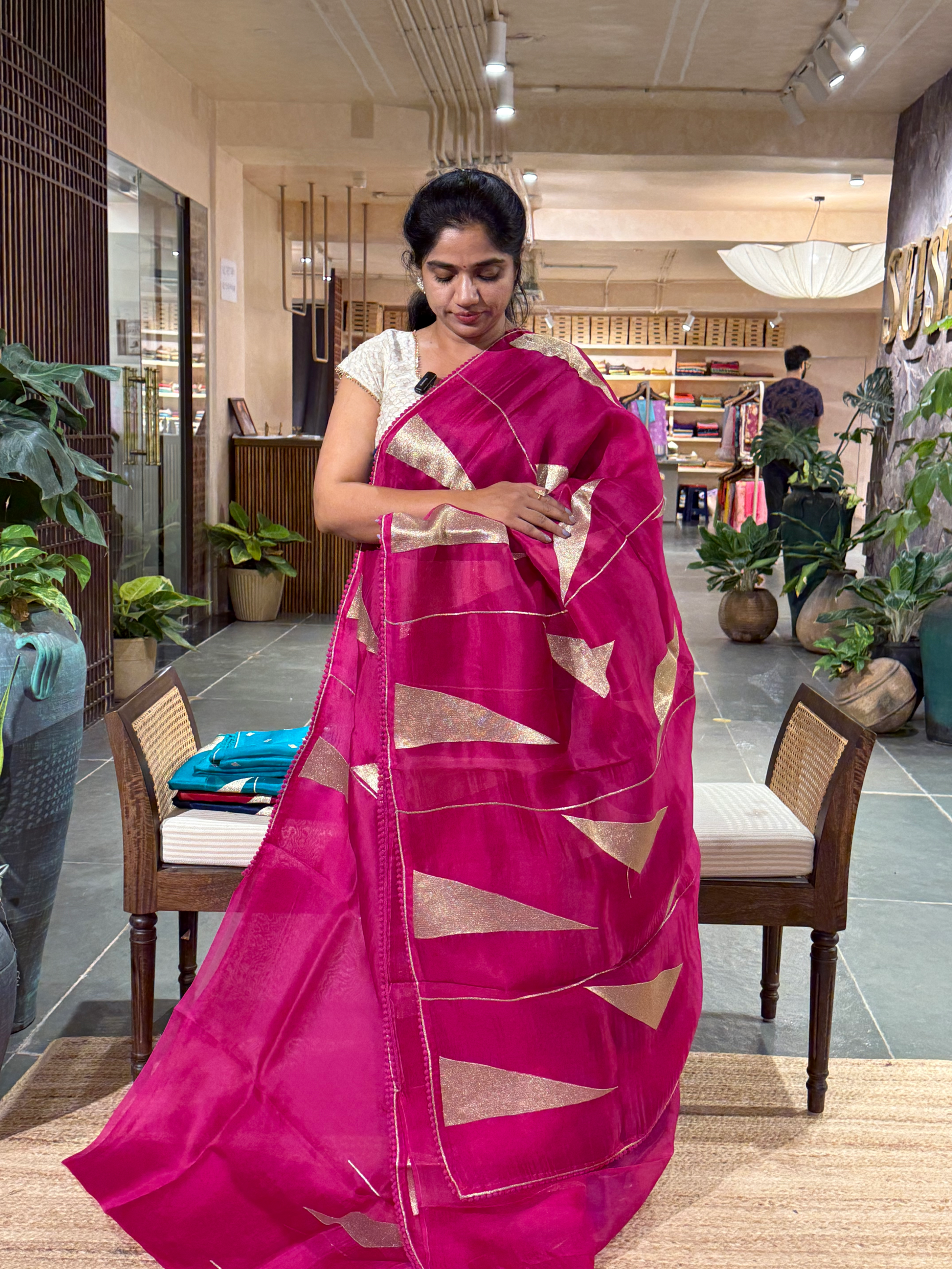 SOCA104 Pink  Pure Organza Silk Saree in contemporary style
