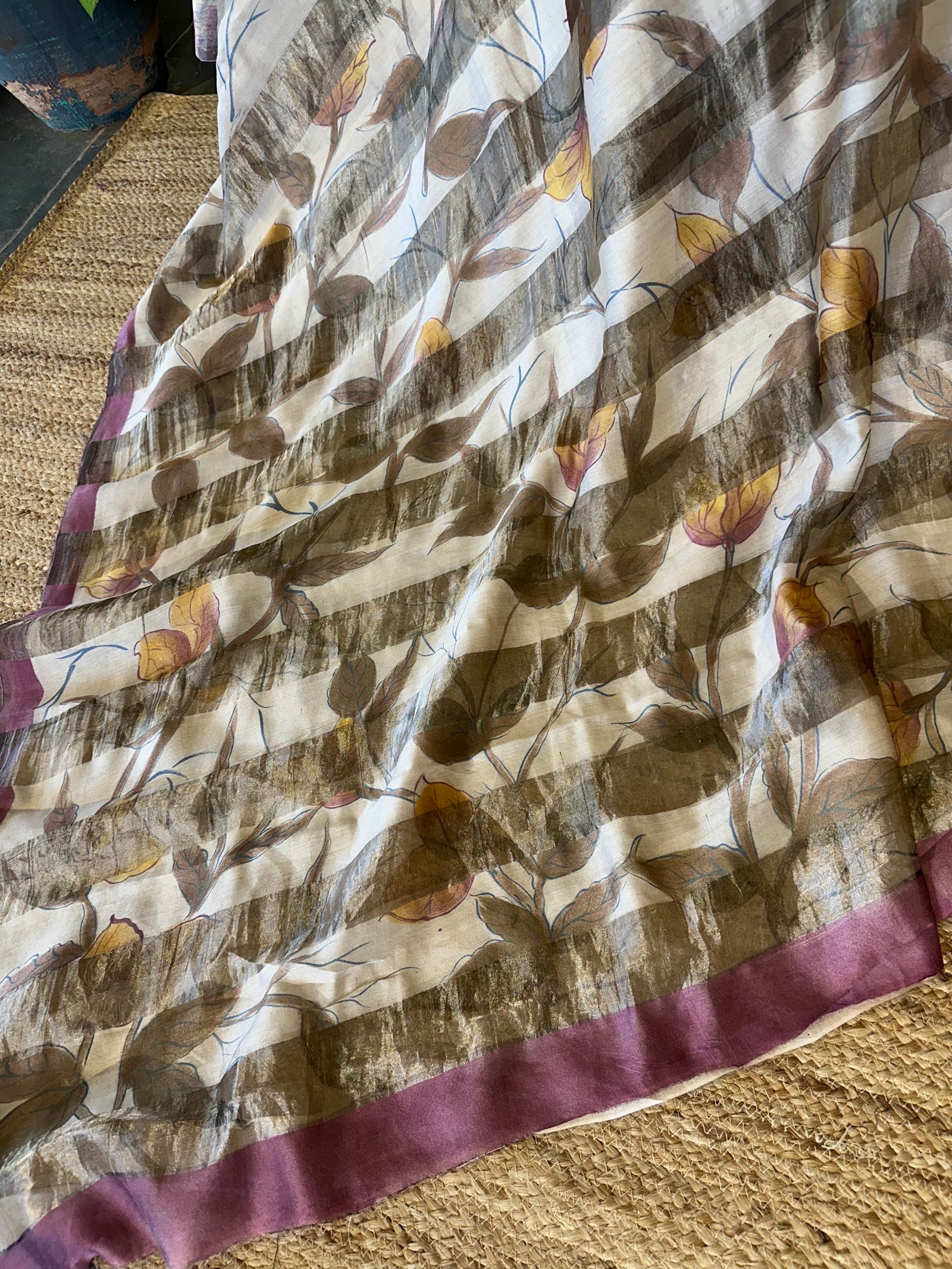 Pure Handloom Banarasi Munga Tissue  Saree with handpainting