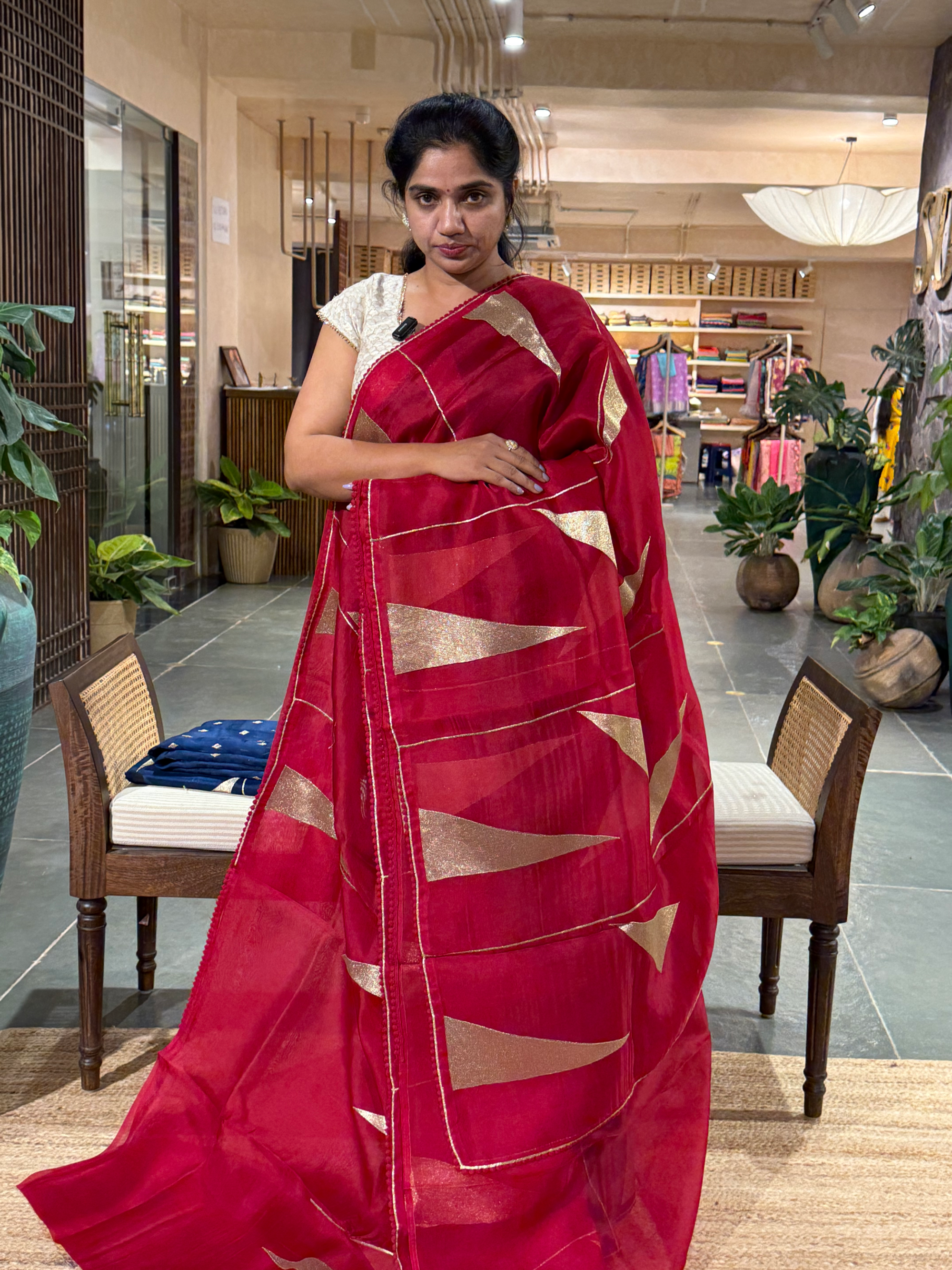 SOCA106 Meroon Red Pure Organza Silk Saree in contemporary style
