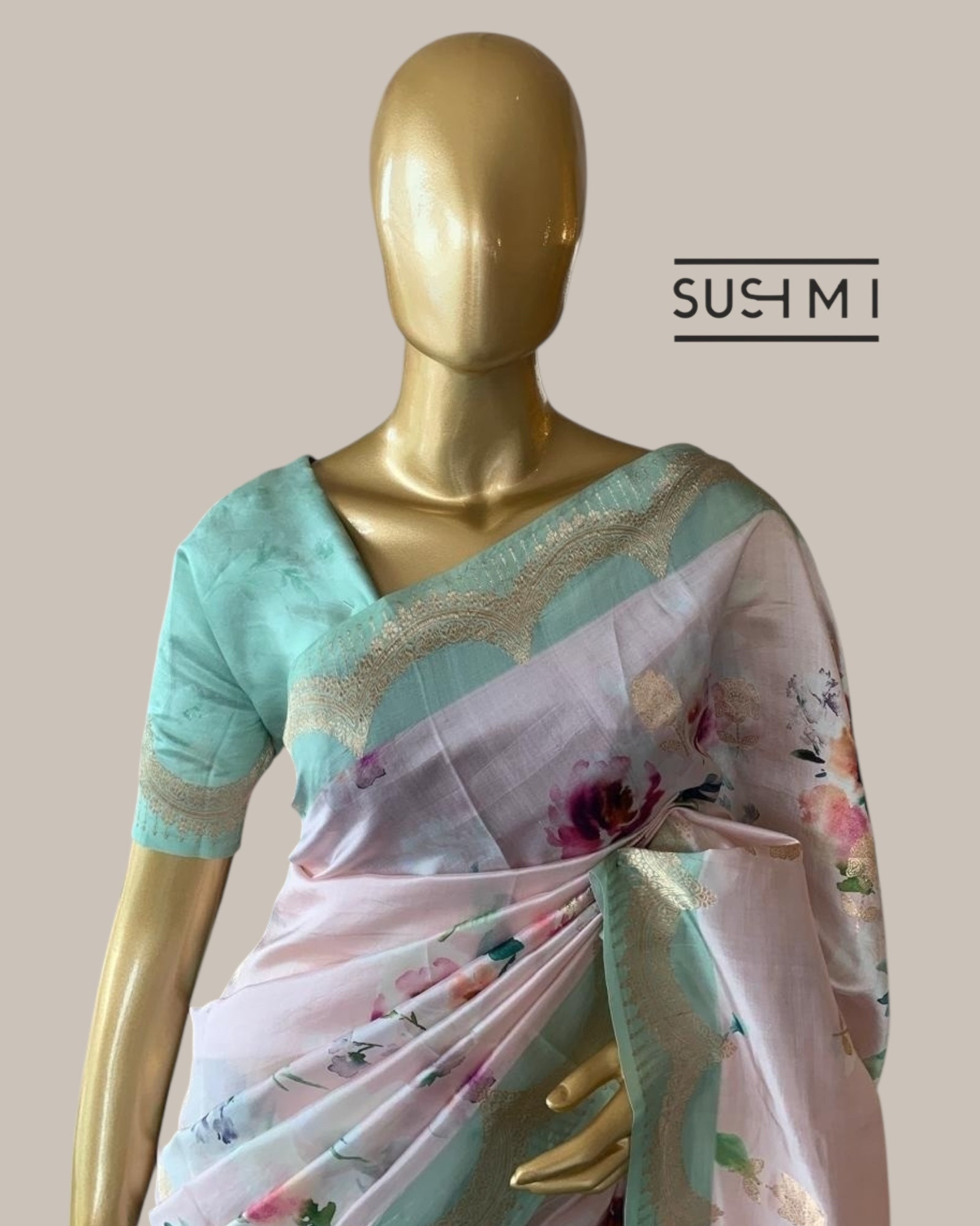 Banarasi Soft Silk Printed Saree With Scalloped Woven Zari Border