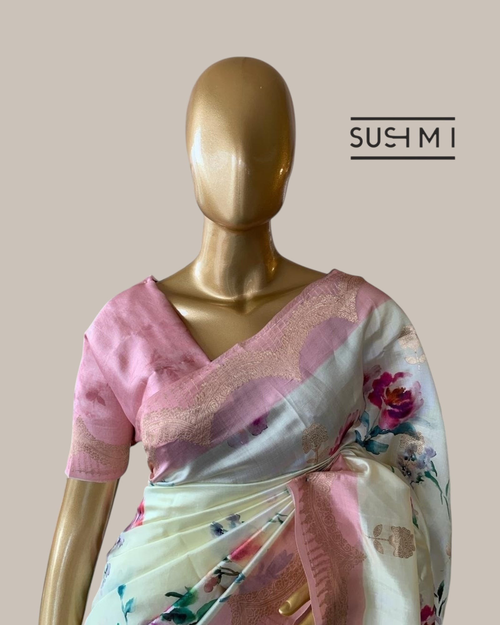 Banarasi Soft Silk Printed Saree With Scalloped Woven Zari Border