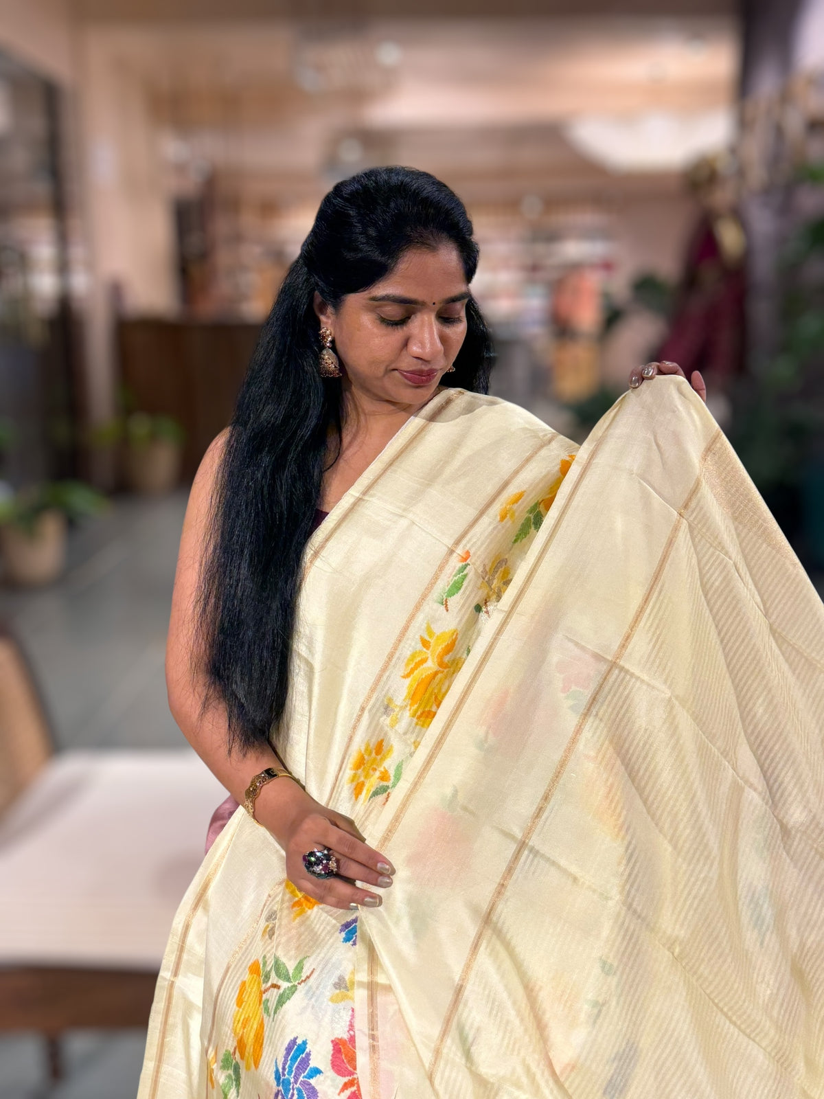 Light Lemon Yellow Kanchi Soft Silk with beautiful Multi Color Floral Print