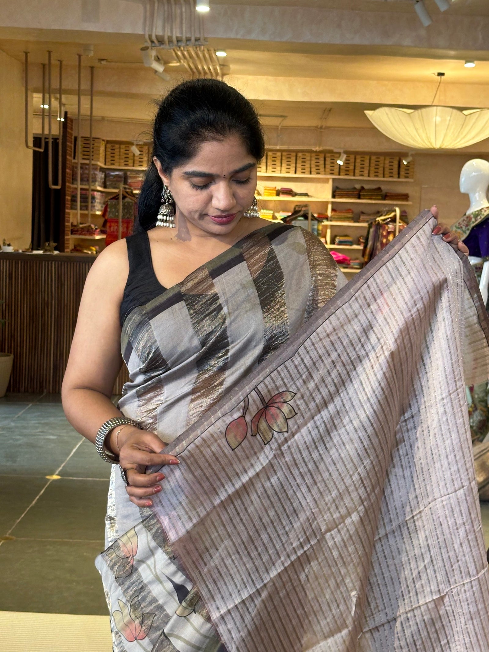 Pure Handloom Banarasi Munga Tissue  Saree with handpainting