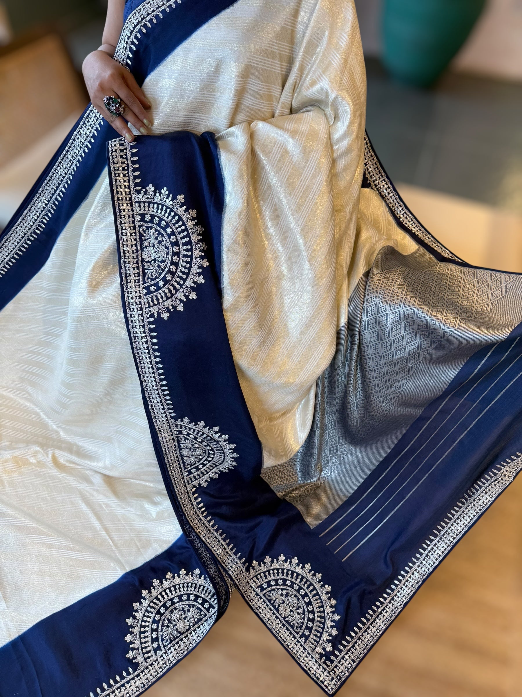Pure Handloom Tussar Gorgette with Gotapatti handwork