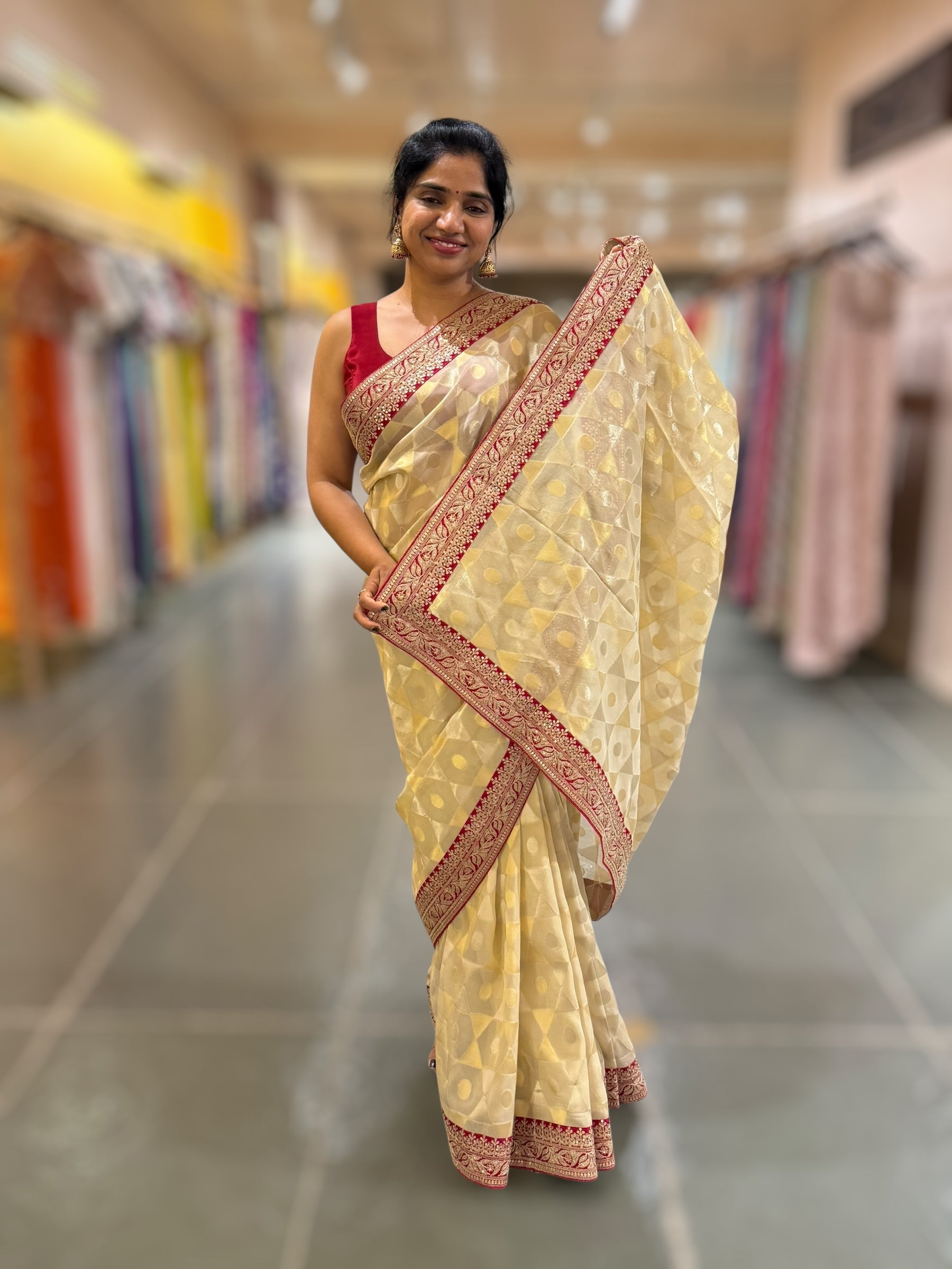 Ivory Kora Tissue Saree with Sabyasachi-Style Borders & Heavy Embroidered Blouse