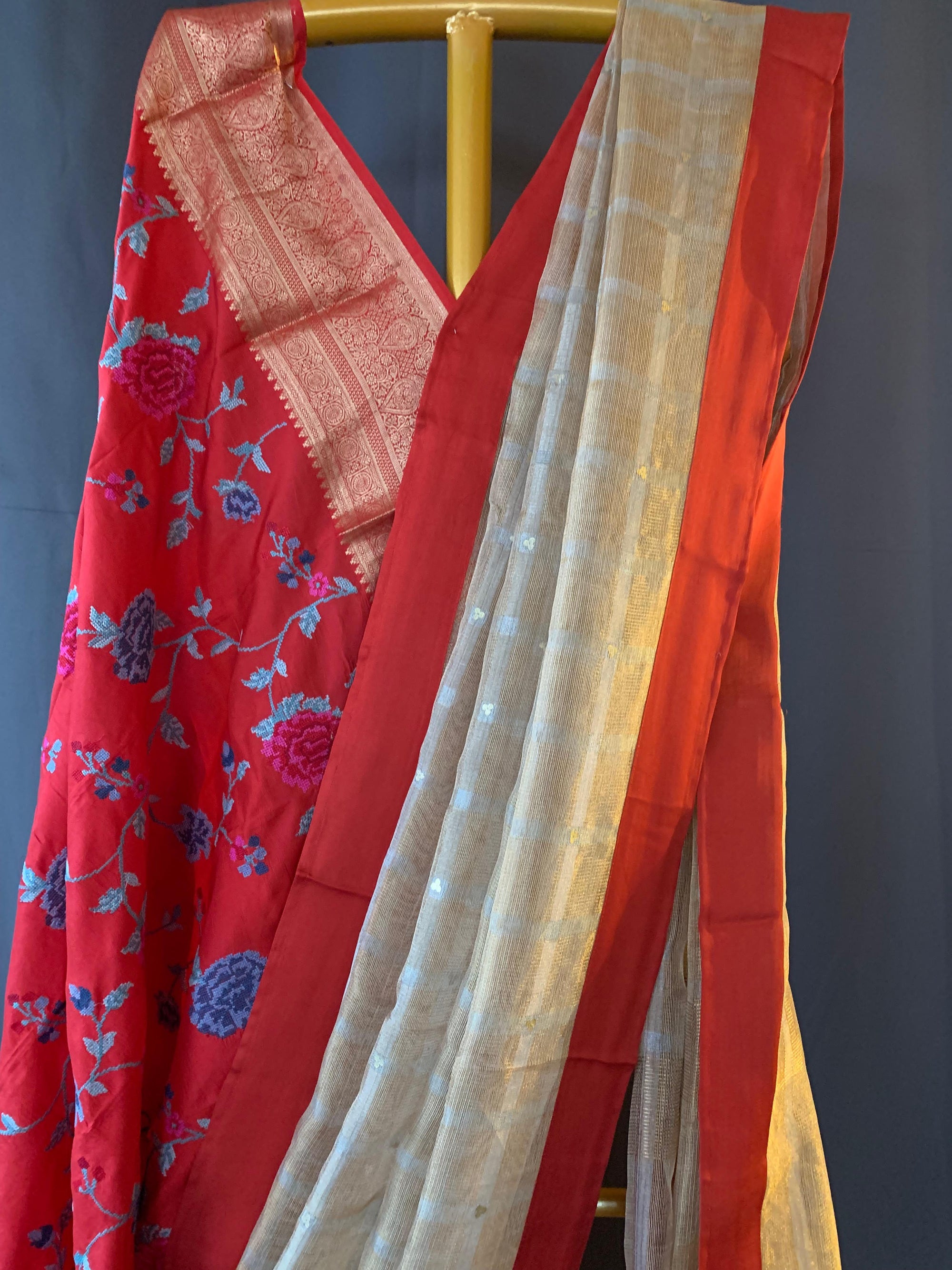 Designer Pure Handloom Gold tissue saree with kanchi petite point work blouse