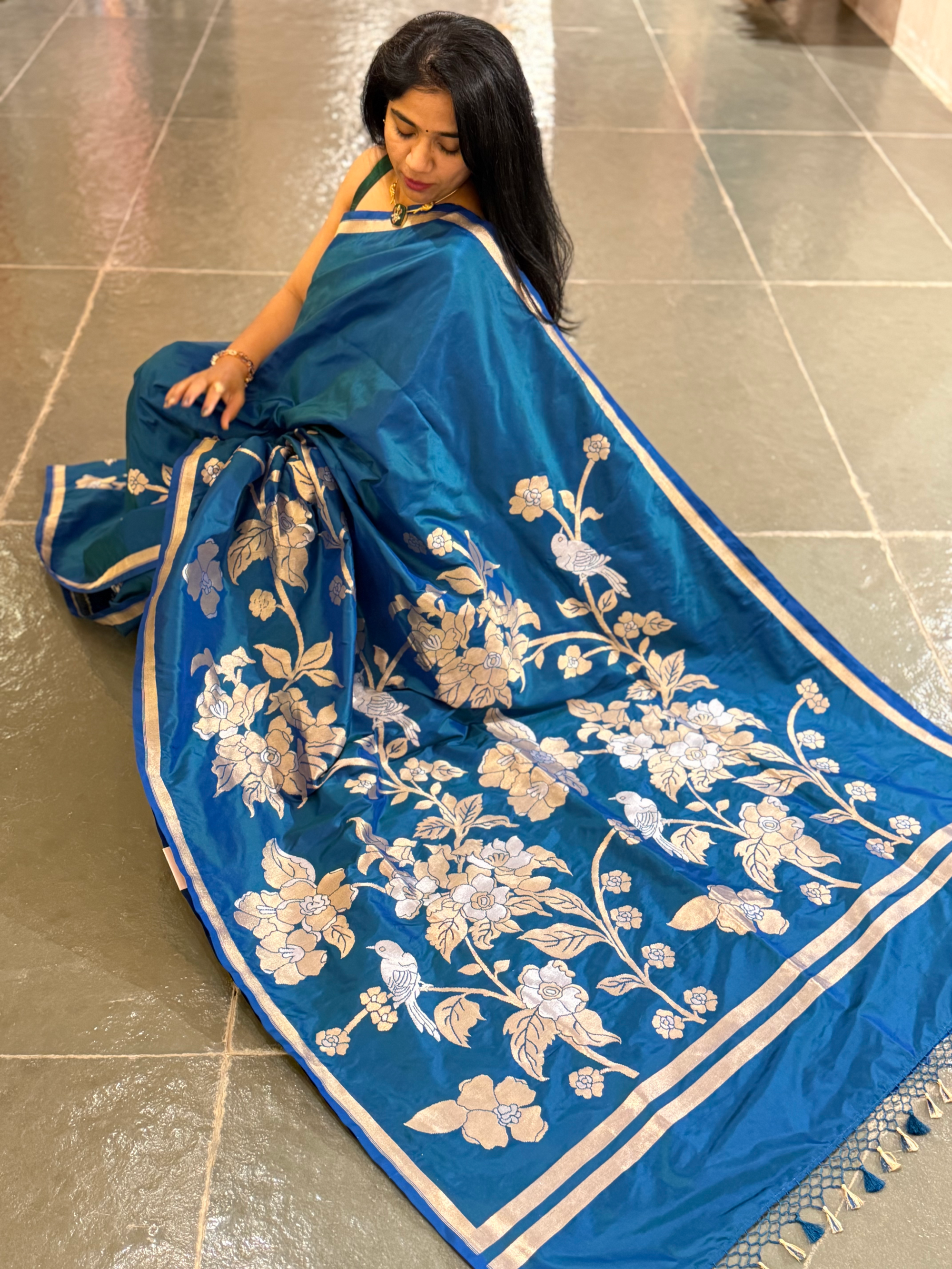 Peacock Blue  Designer Banarasi Silk Saree