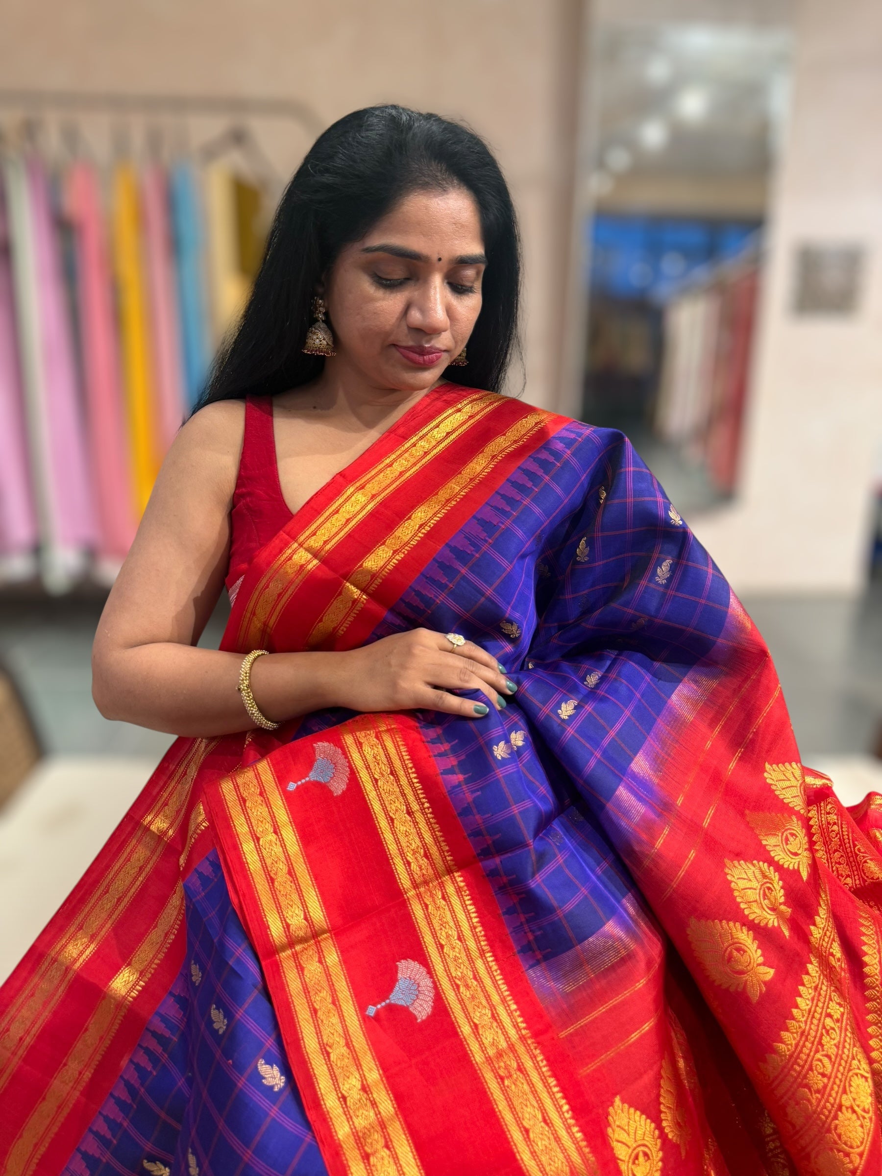 Gadwal Handloom Pure Silk Saree with Gap Borders & motifs in gap border