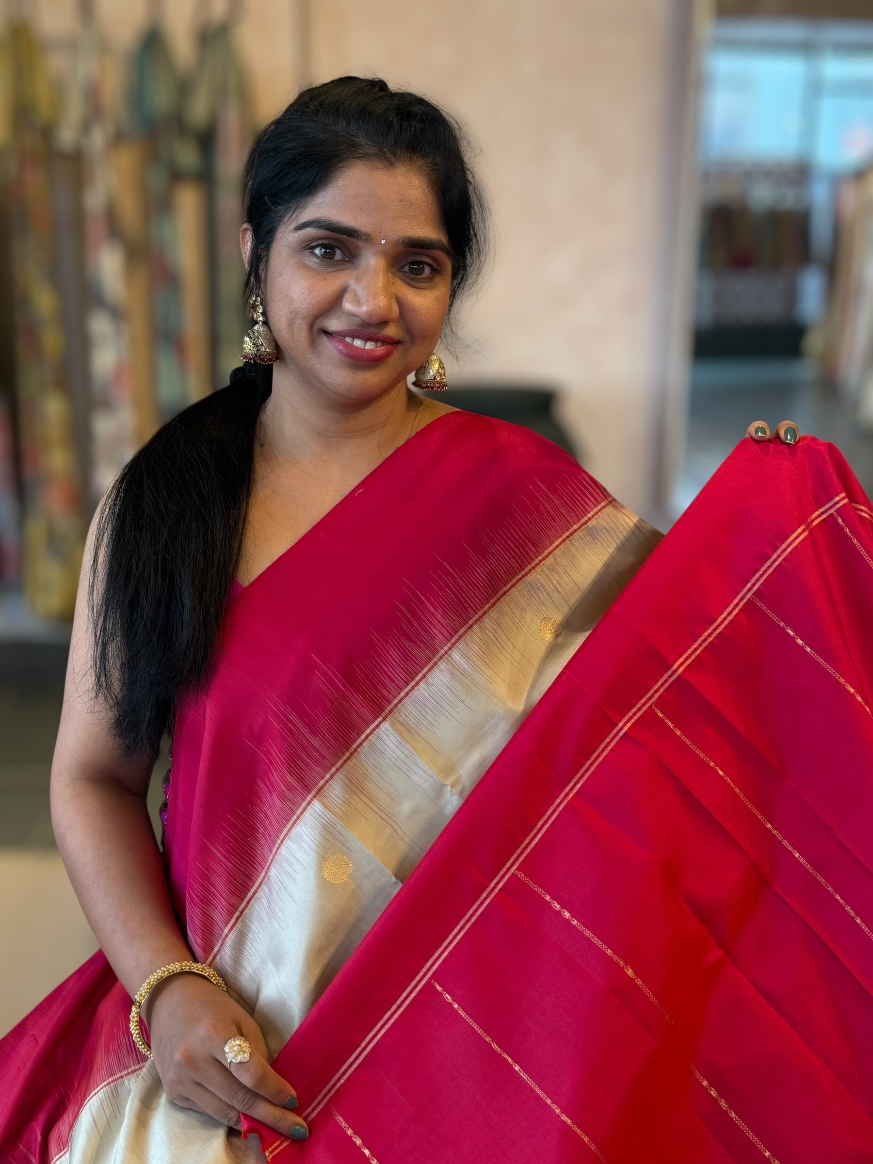 Champagne Gold Kanchi Silk Saree in With Zari Meenakari Embroidered Border