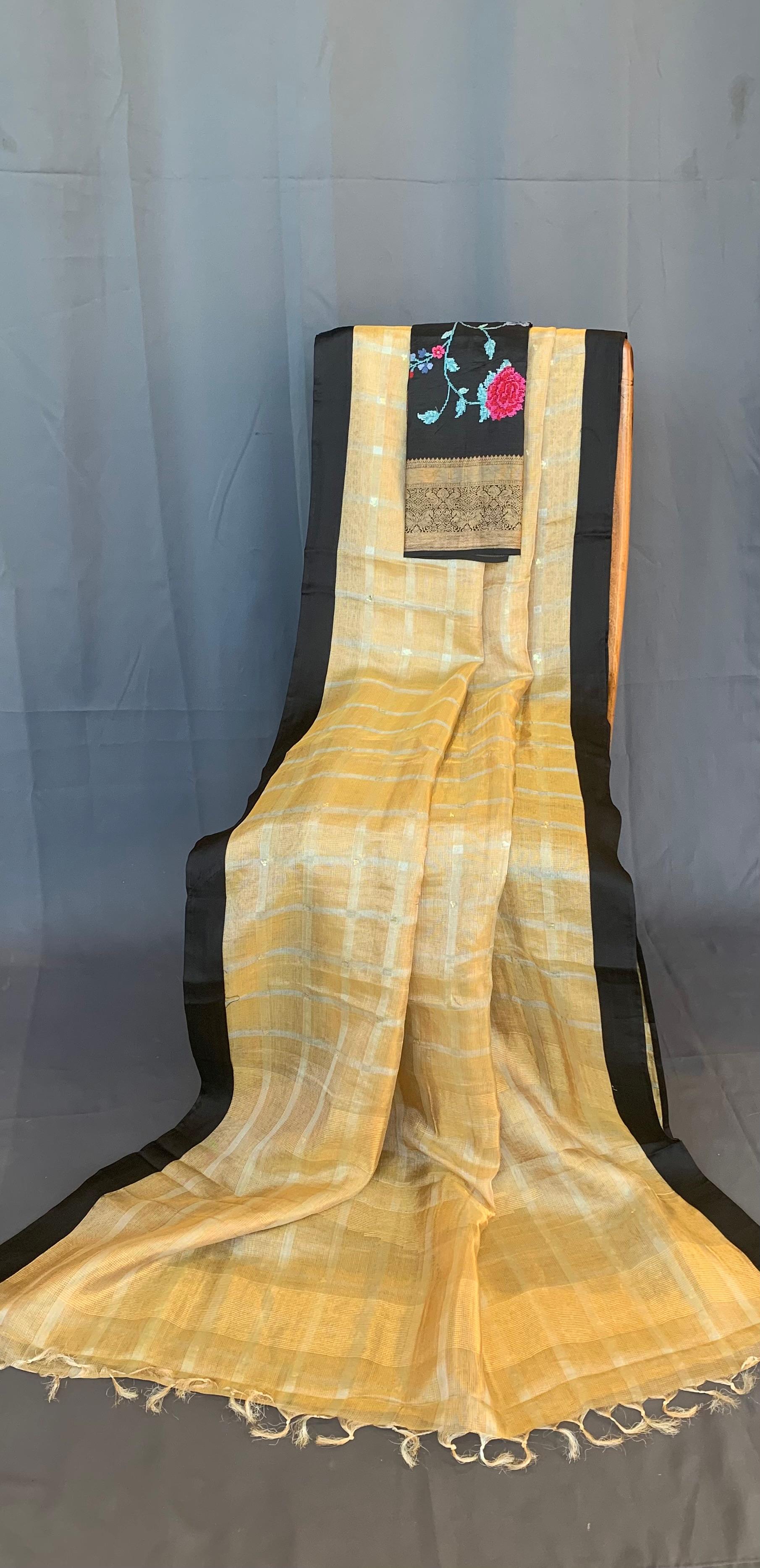 Designer Gold tissue saree with kanchi petite point work blouse