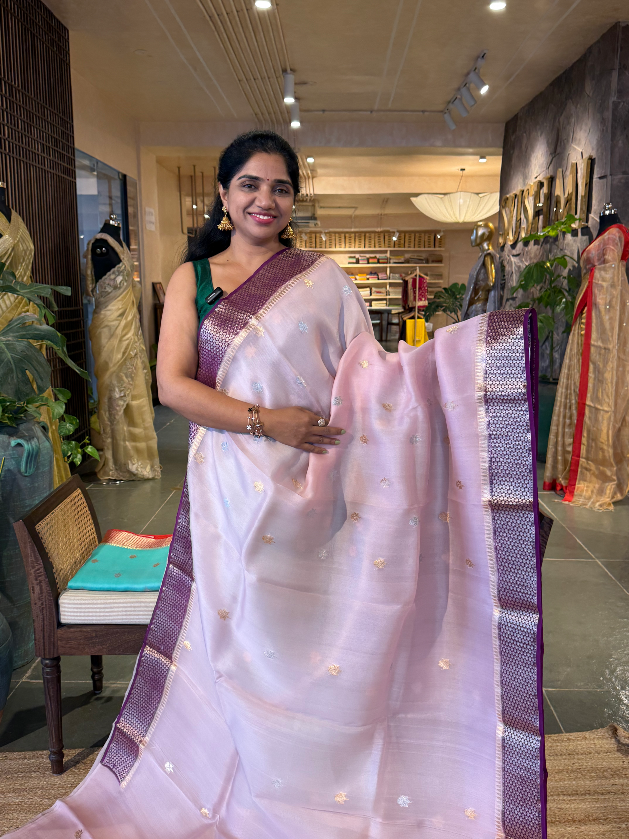 Baby Pink & Wine  Combo Kora Banarasi  Saree with kaduwa Weaving by