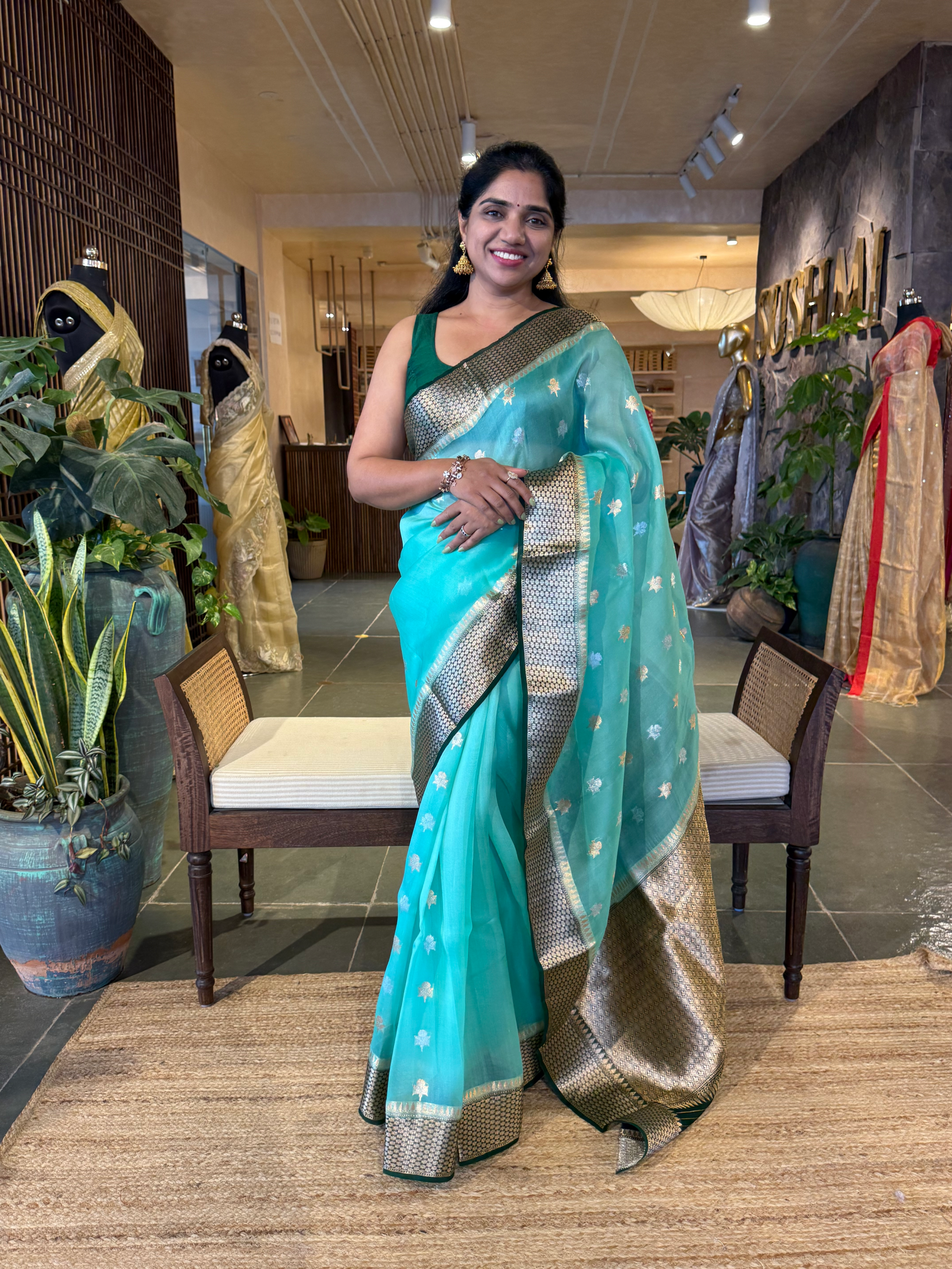 Teal and Bottle Green Combo Kora Banarasi  Saree with kaduwa Weaving