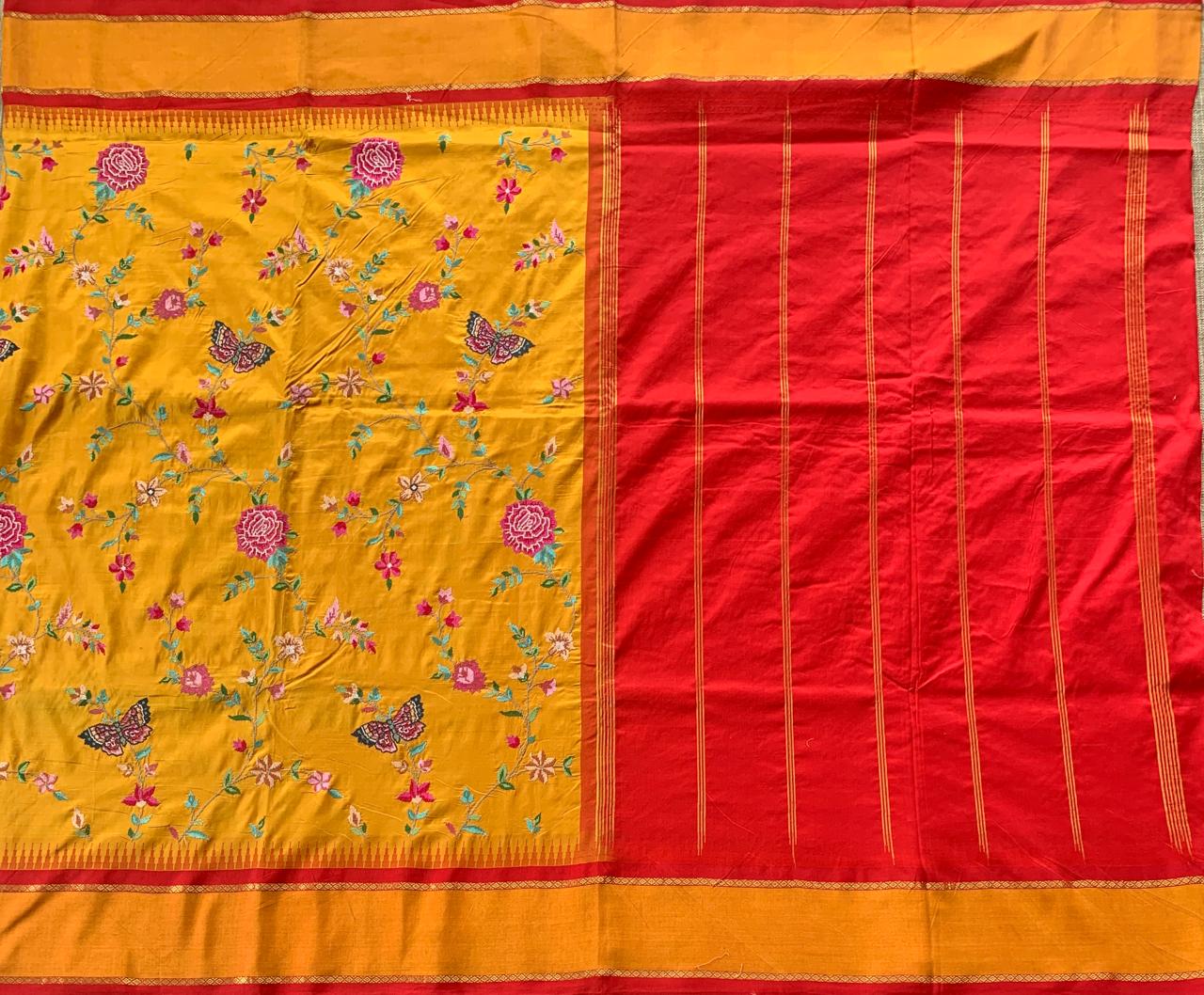 Kanchi Gap Border Saree With Allover Petite Point Embroidery