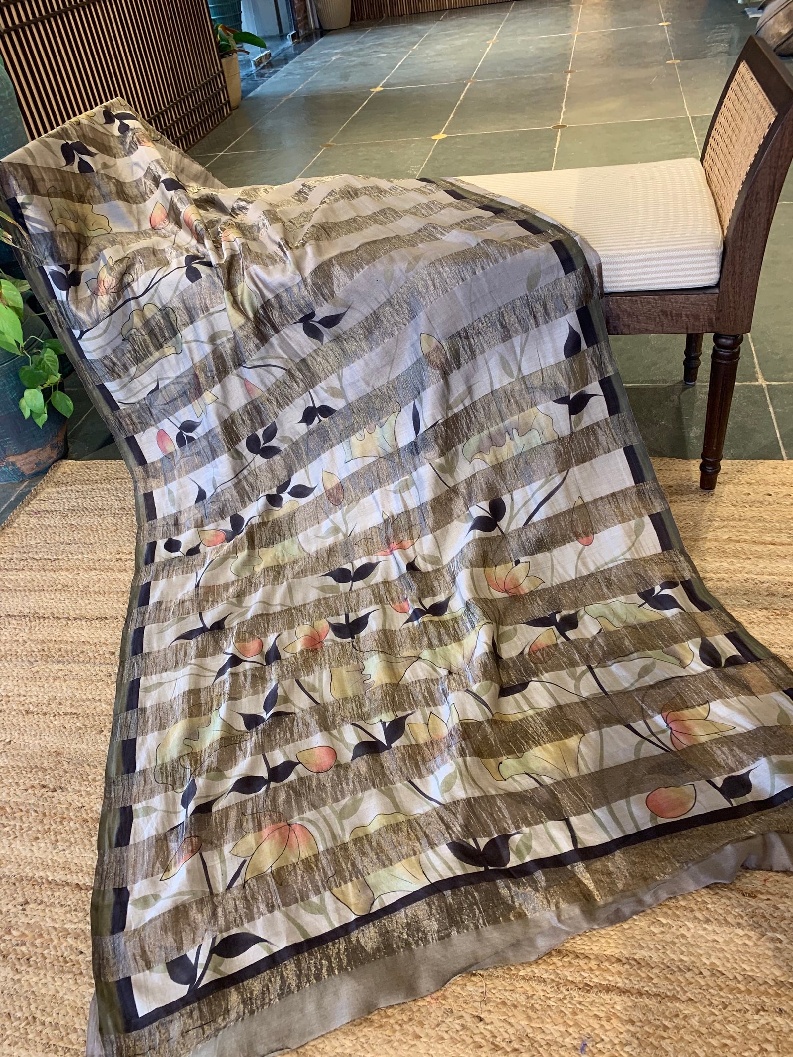 Pure Handloom Banarasi Munga Tissue  Saree with handpainting