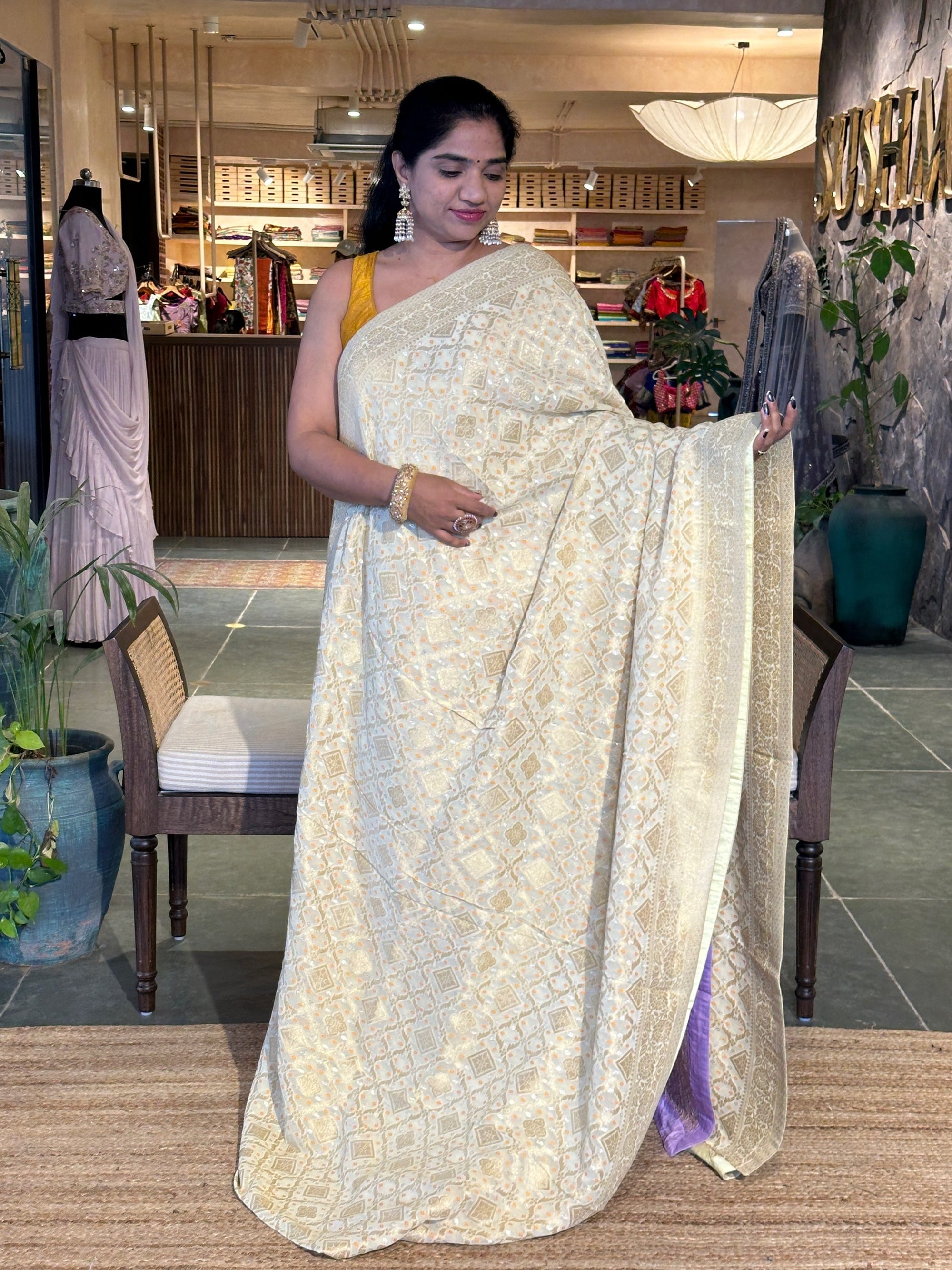 Banarasi Gorgette Bandhini Saree