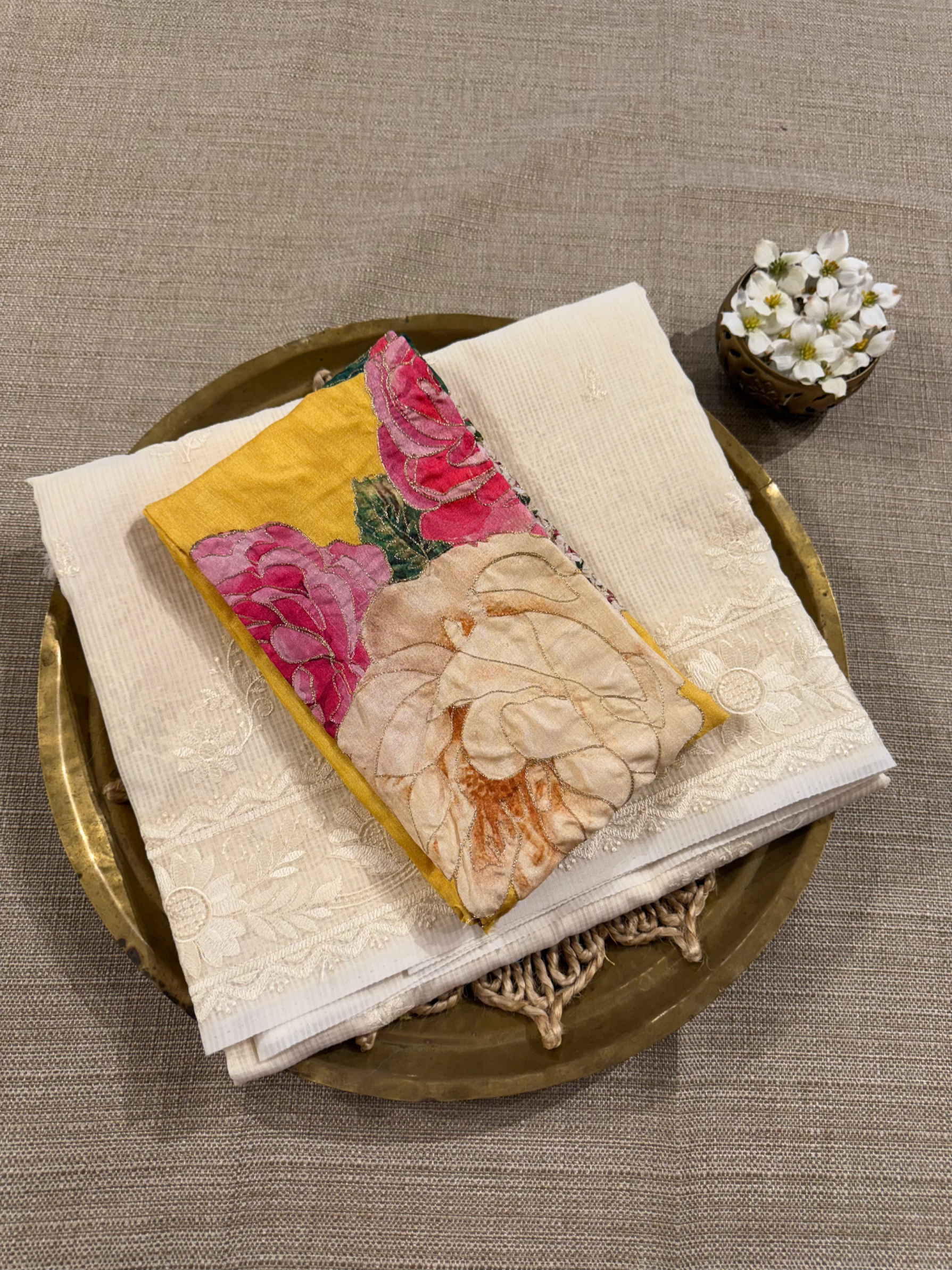 KCCA1912 : Kota Cotton Chikankari Embroidered Saree paired with Fusion Blouses