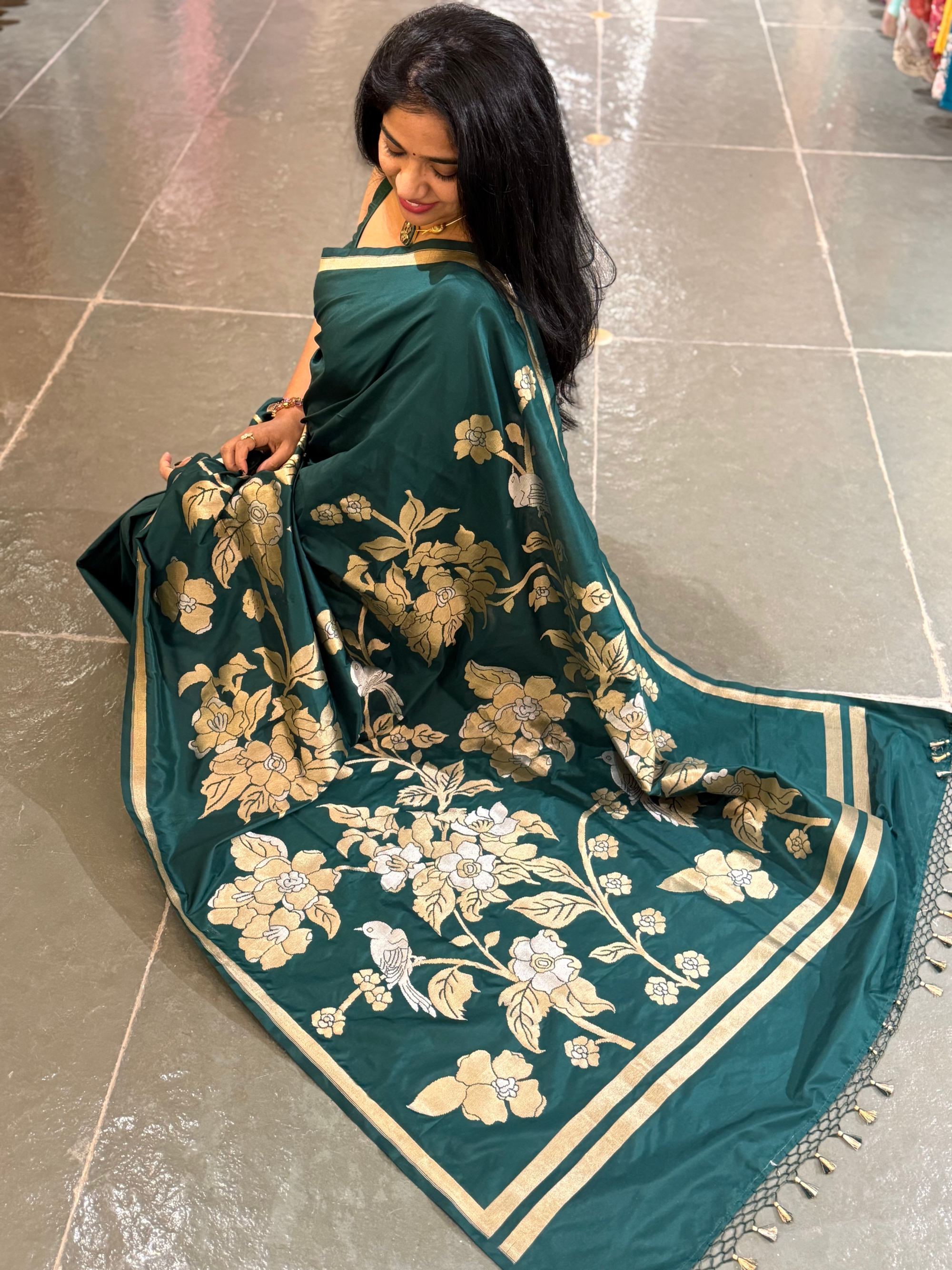 Forest Green Designer Banarasi Silk Saree