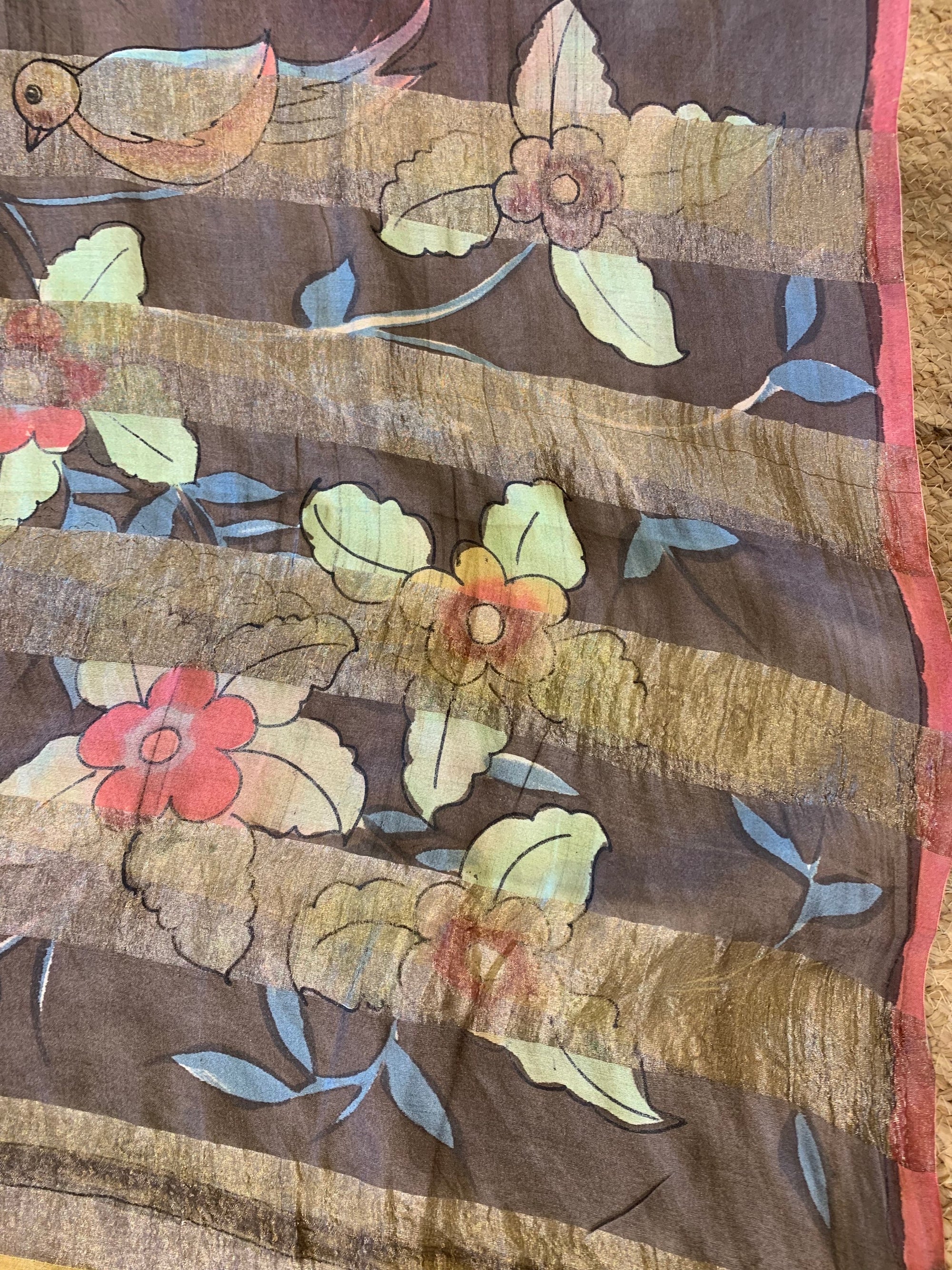 Pure Handloom Banarasi Munga Tissue  Saree with handpainting