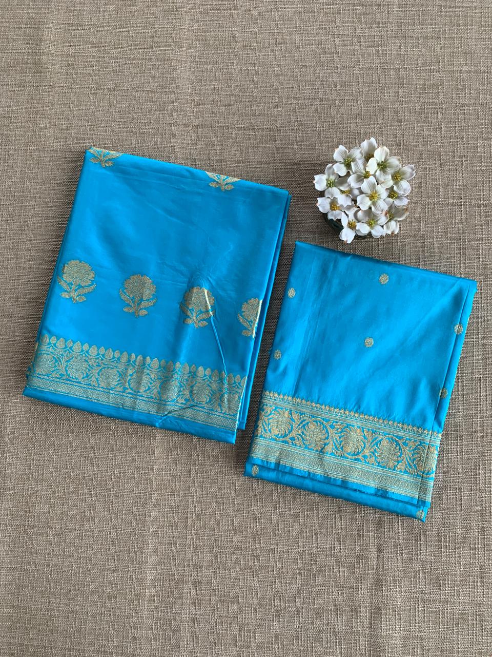 Copper Sulphate  Pure Handloom Katan Silk  3 pc Suit Set with  kaduwa weaving